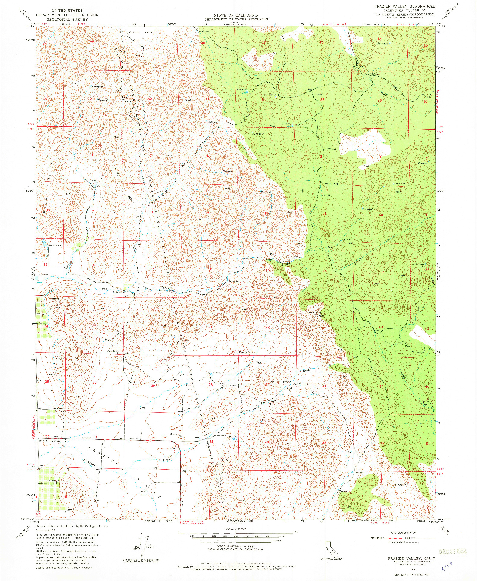 USGS 1:24000-SCALE QUADRANGLE FOR FRAZIER VALLEY, CA 1957