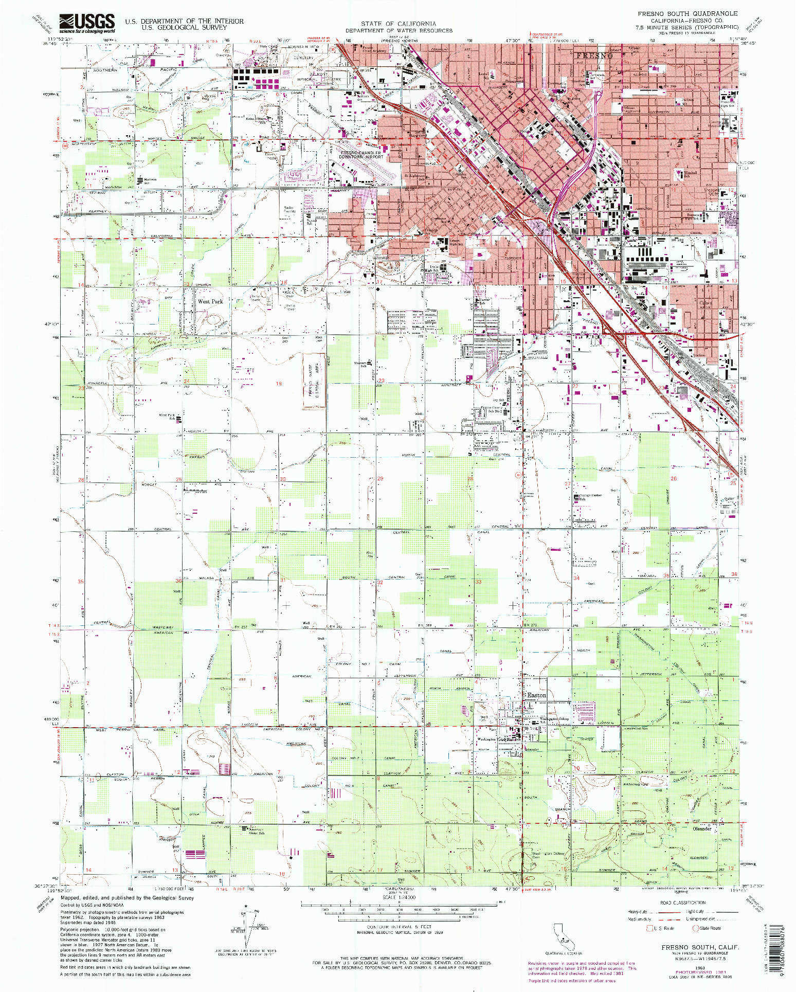 USGS 1:24000-SCALE QUADRANGLE FOR FRESNO SOUTH, CA 1963