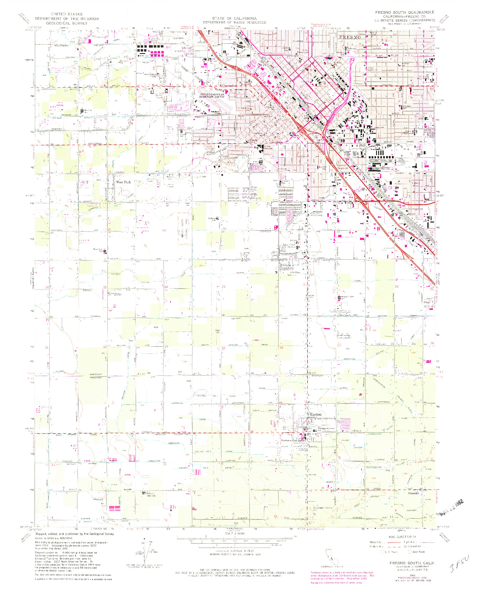 USGS 1:24000-SCALE QUADRANGLE FOR FRESNO SOUTH, CA 1963