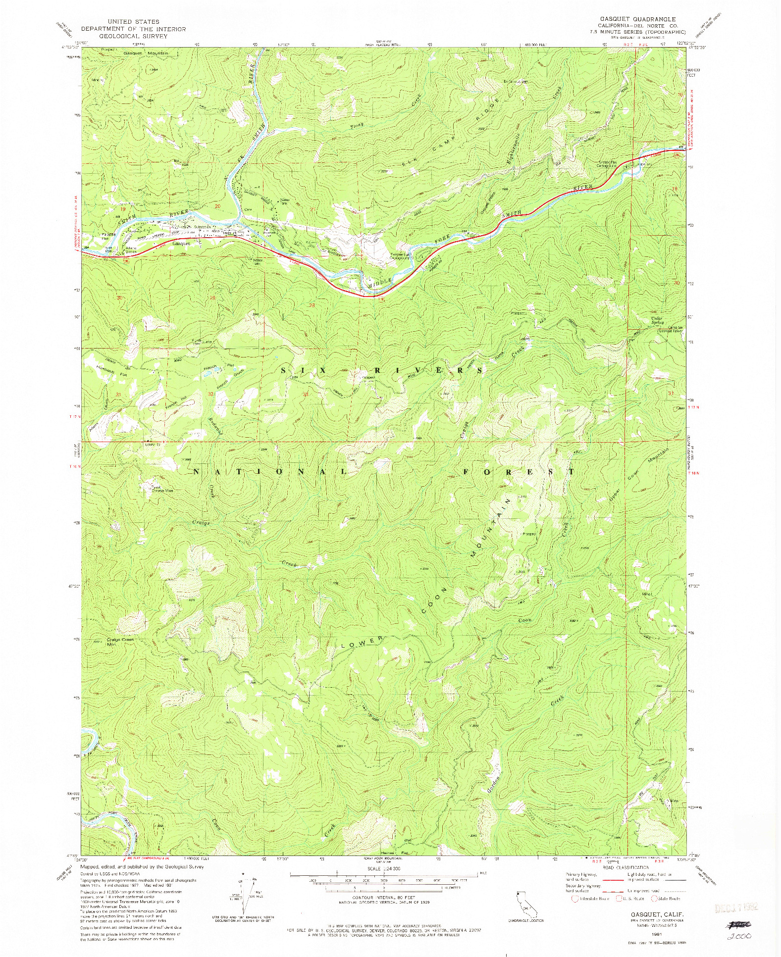 USGS 1:24000-SCALE QUADRANGLE FOR GASQUET, CA 1981
