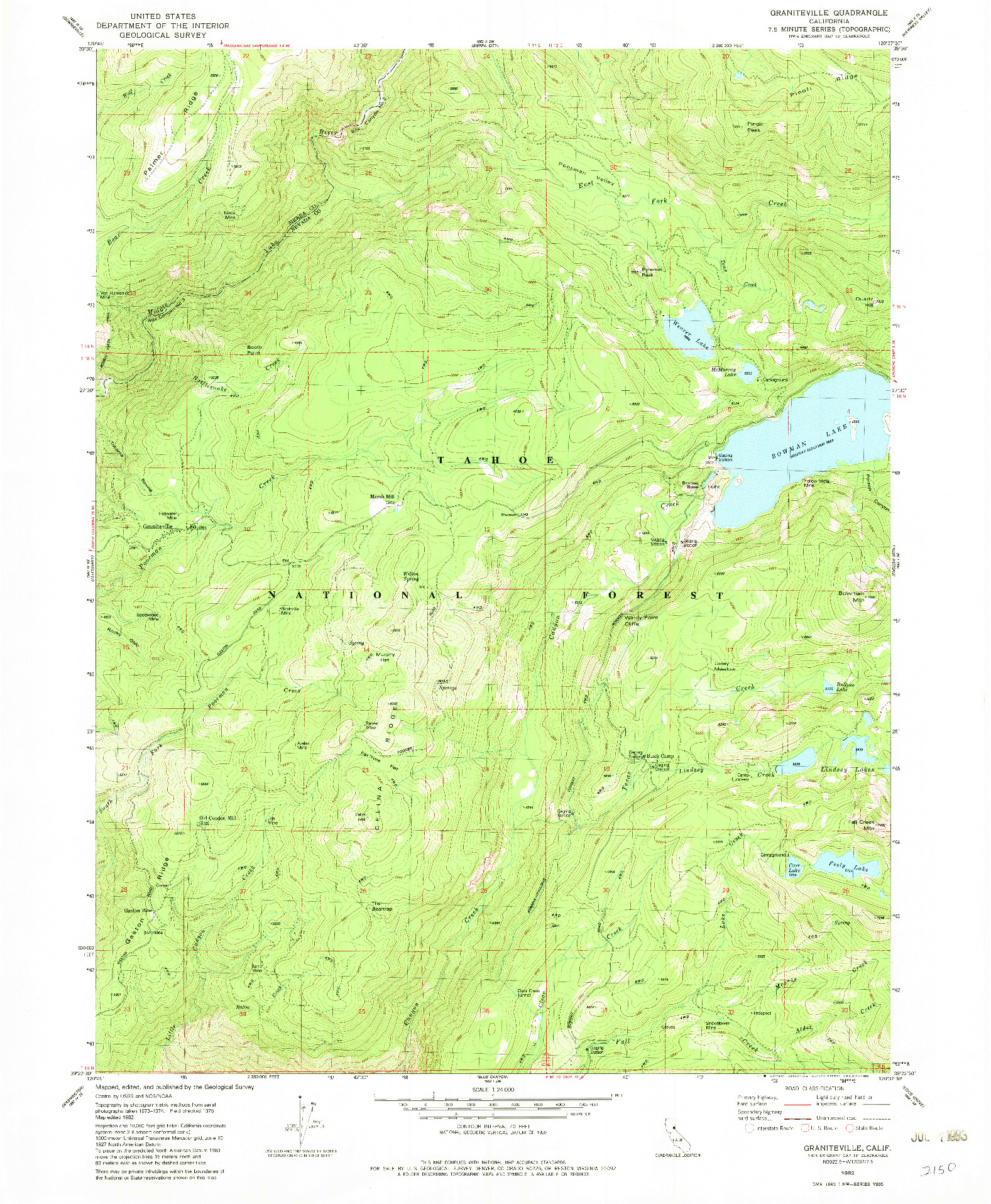 USGS 1:24000-SCALE QUADRANGLE FOR GRANITEVILLE, CA 1982