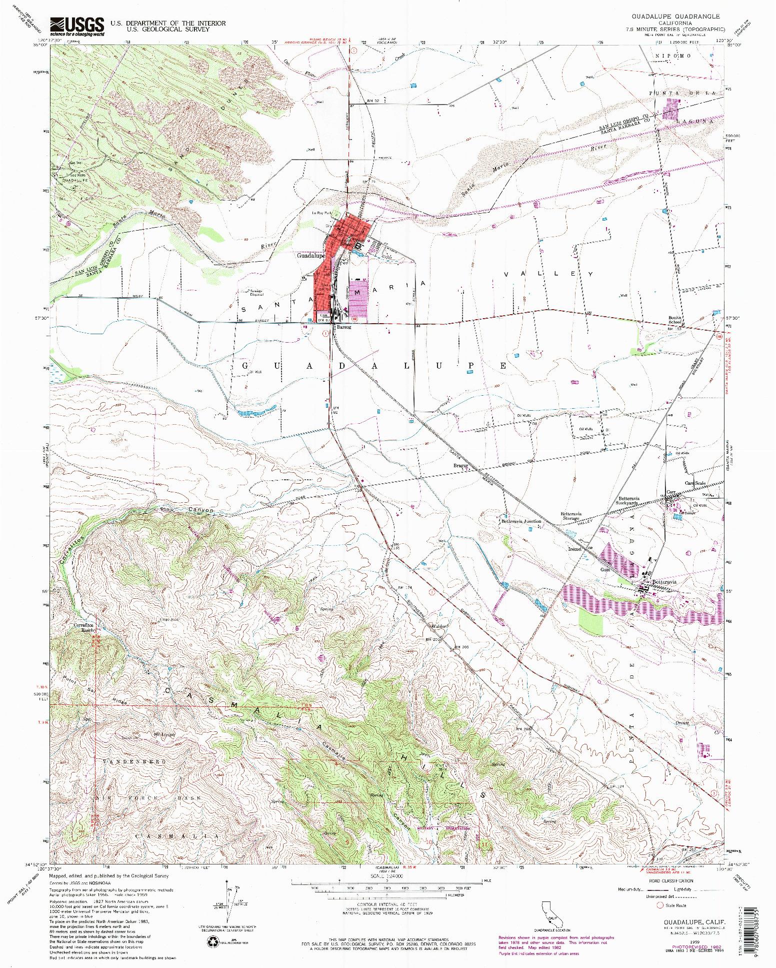 USGS 1:24000-SCALE QUADRANGLE FOR GUADALUPE, CA 1959