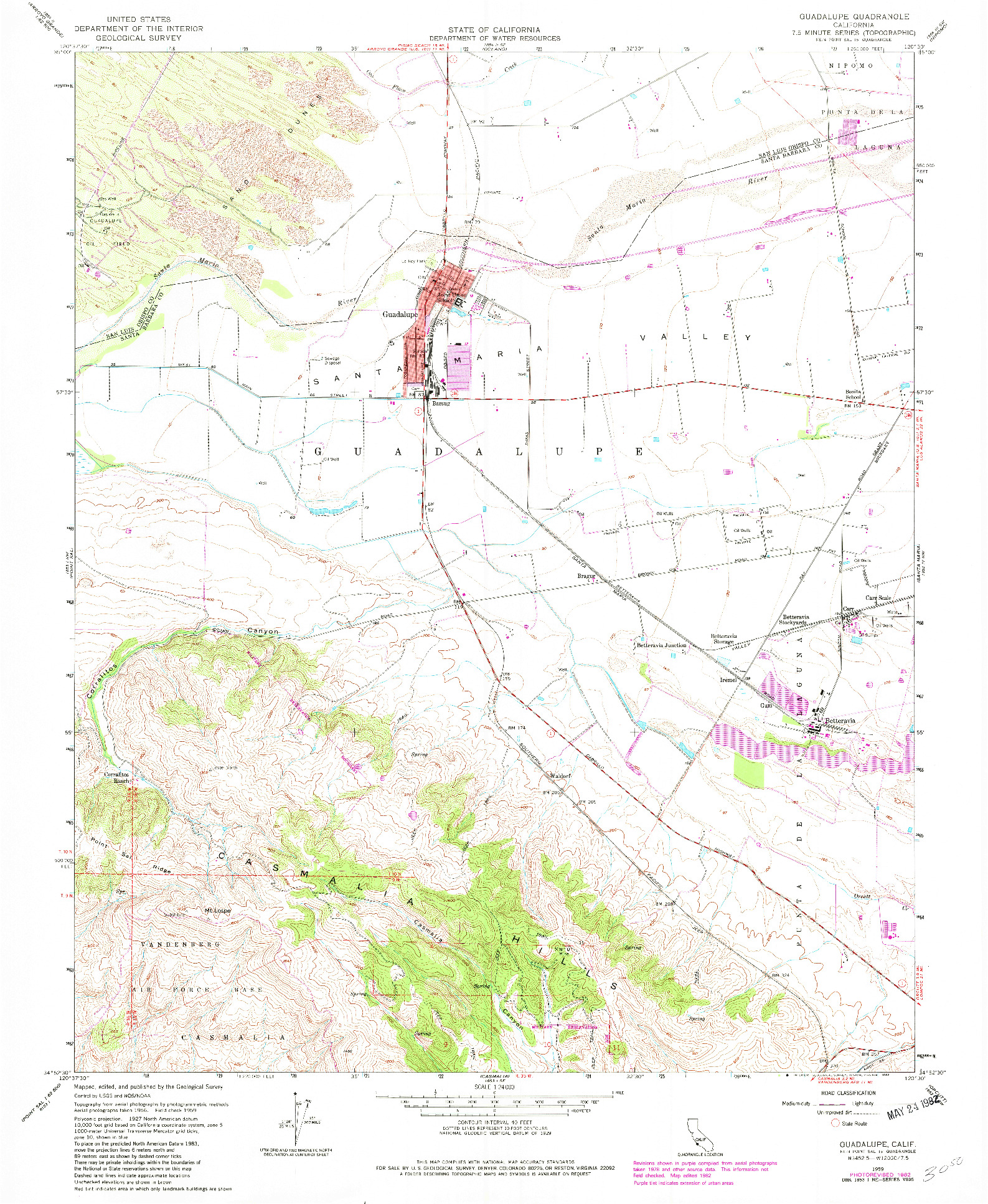 USGS 1:24000-SCALE QUADRANGLE FOR GUADALUPE, CA 1959