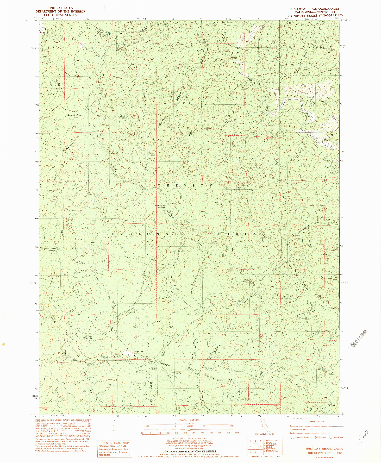 USGS 1:24000-SCALE QUADRANGLE FOR HALFWAY RIDGE, CA 1982