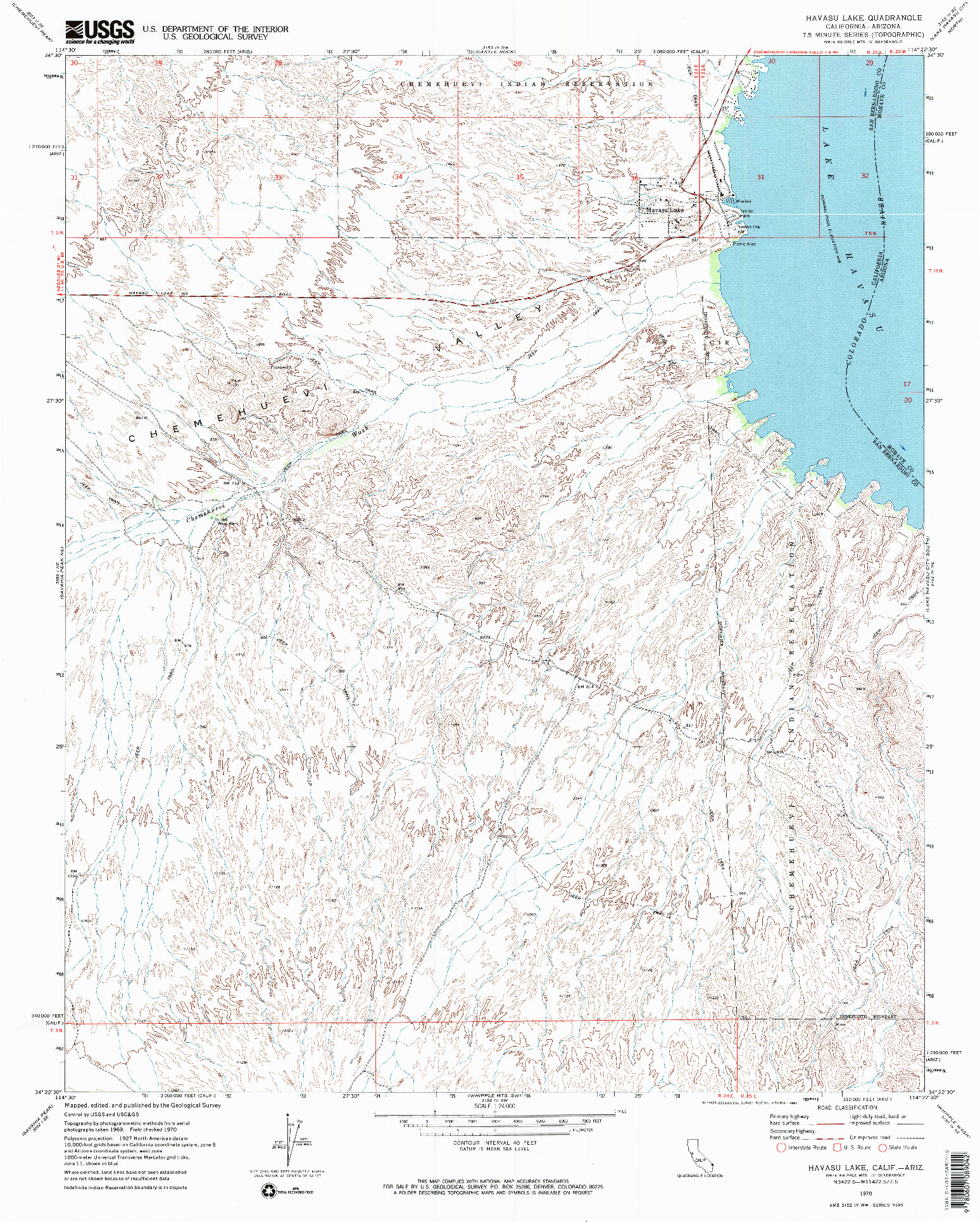 USGS 1:24000-SCALE QUADRANGLE FOR HAVASU LAKE, CA 1970
