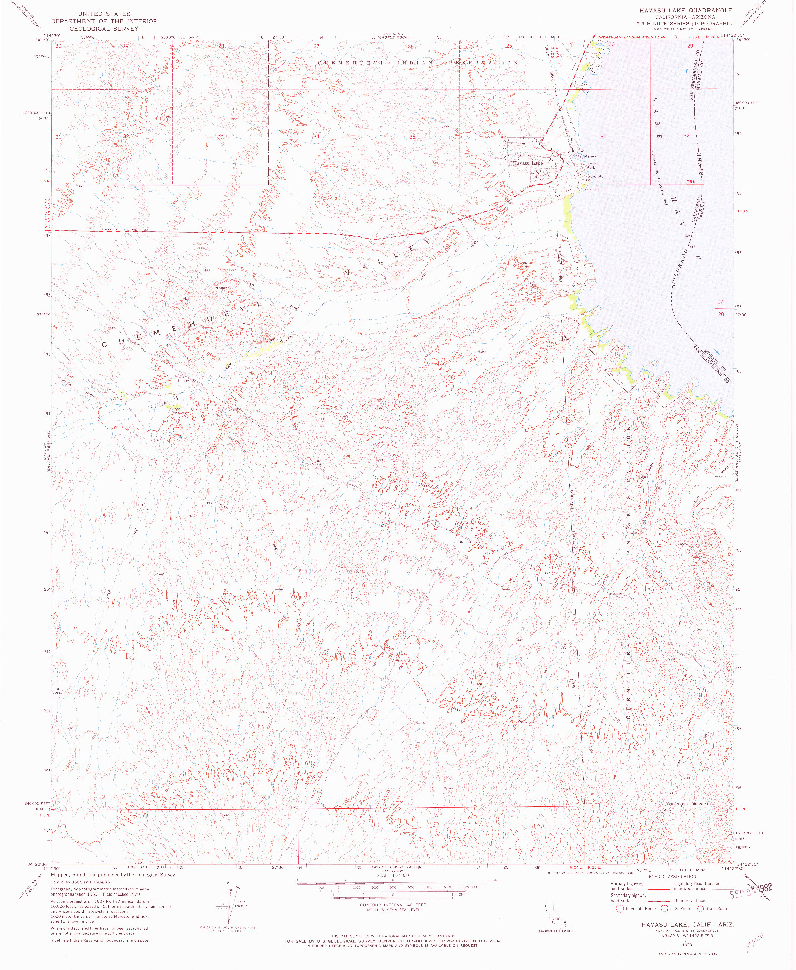 USGS 1:24000-SCALE QUADRANGLE FOR HAVASU LAKE, CA 1970