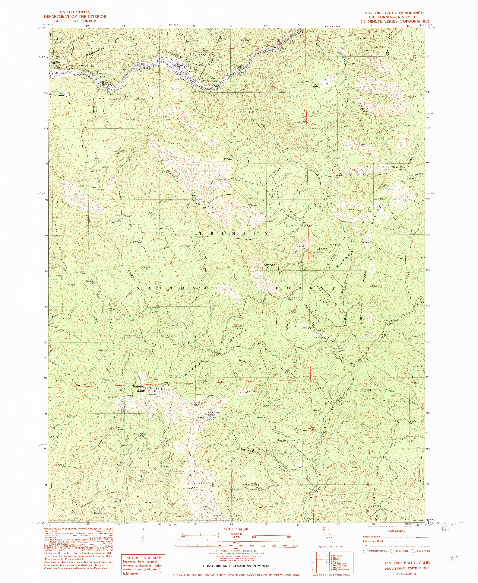 USGS 1:24000-SCALE QUADRANGLE FOR HAYFORK BALLY, CA 1982