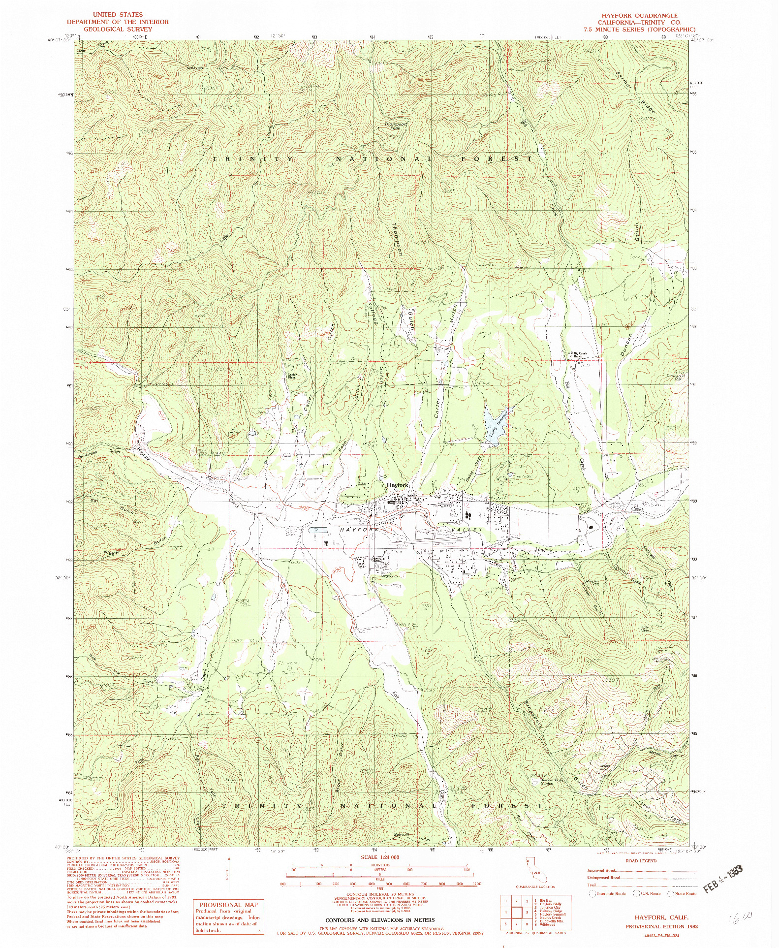 USGS 1:24000-SCALE QUADRANGLE FOR HAYFORK, CA 1982