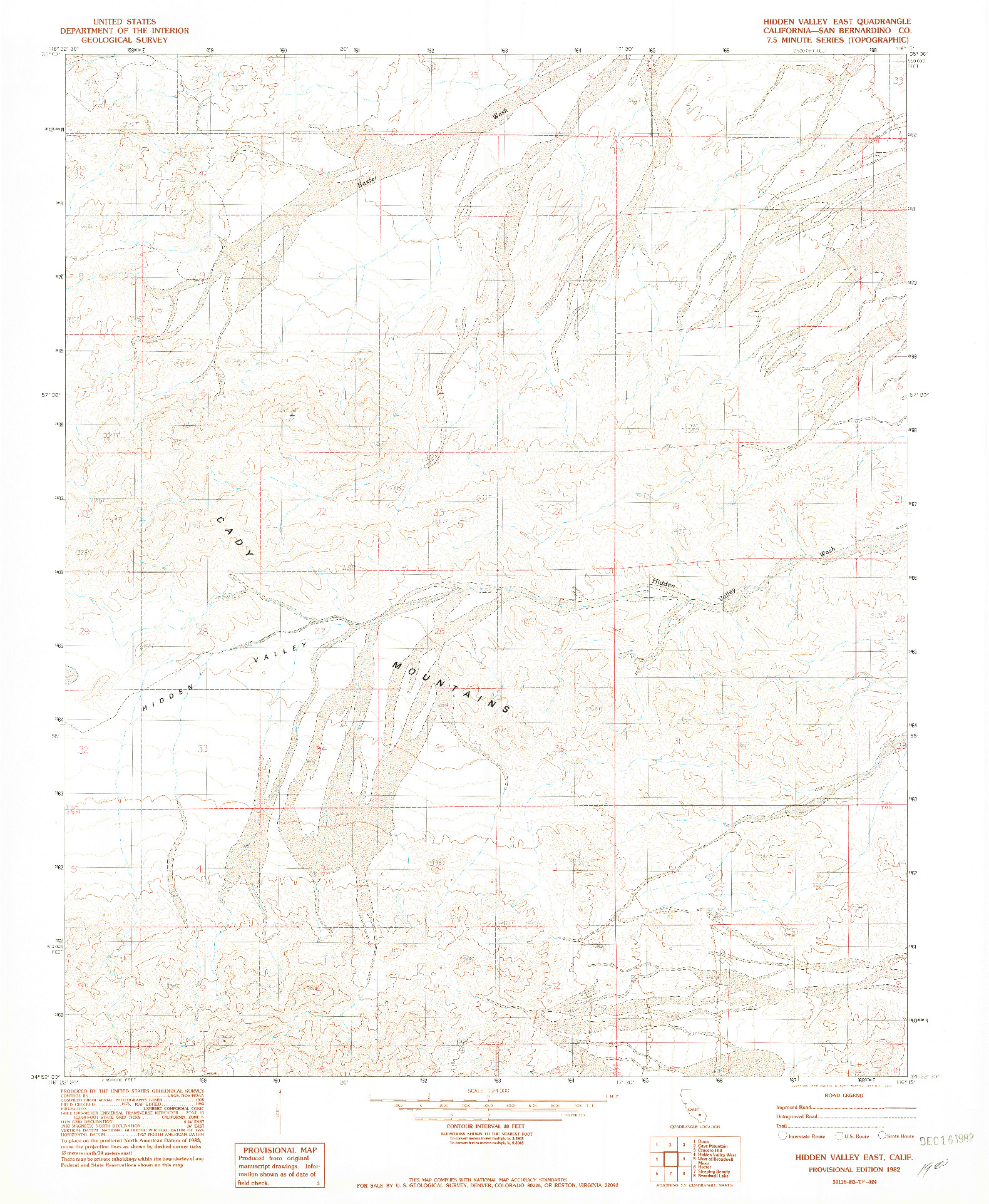 USGS 1:24000-SCALE QUADRANGLE FOR HIDDEN VALLEY EAST, CA 1982