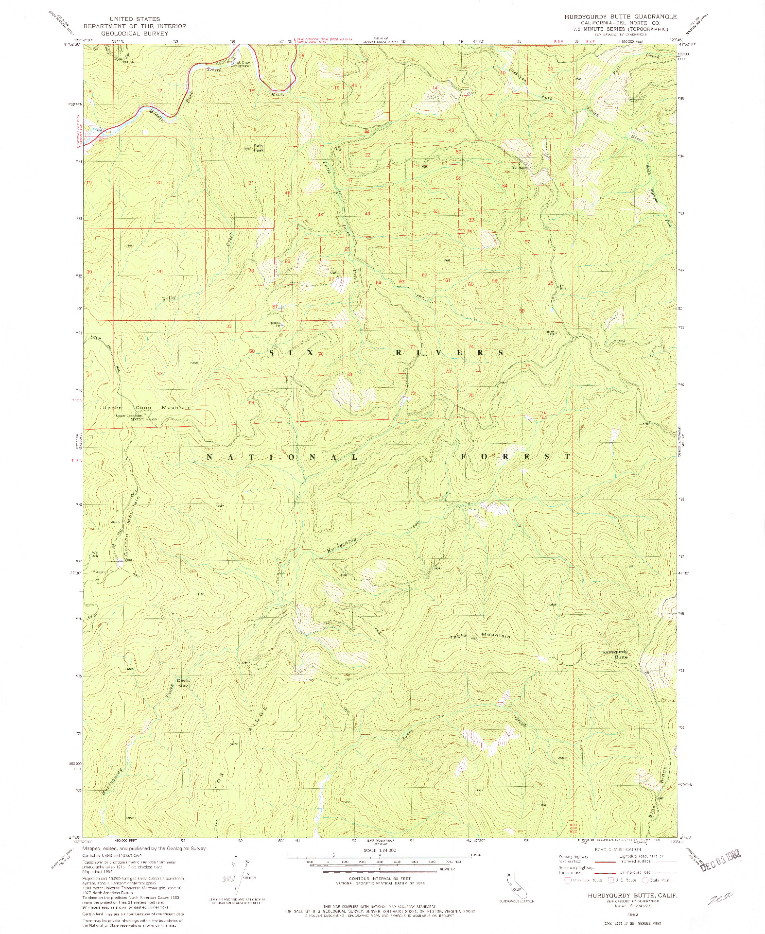 USGS 1:24000-SCALE QUADRANGLE FOR HURDYGURDY BUTTE, CA 1982