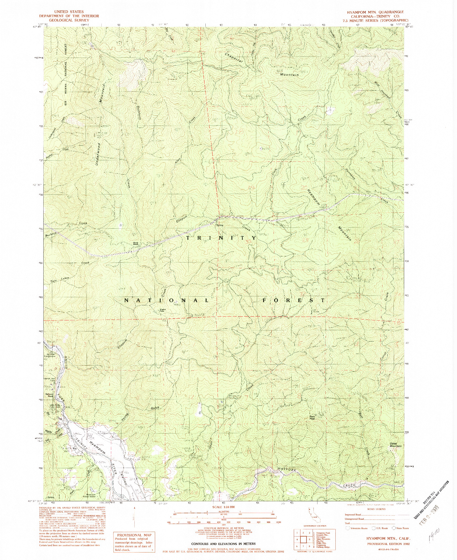 USGS 1:24000-SCALE QUADRANGLE FOR HYAMPOM MTN., CA 1982