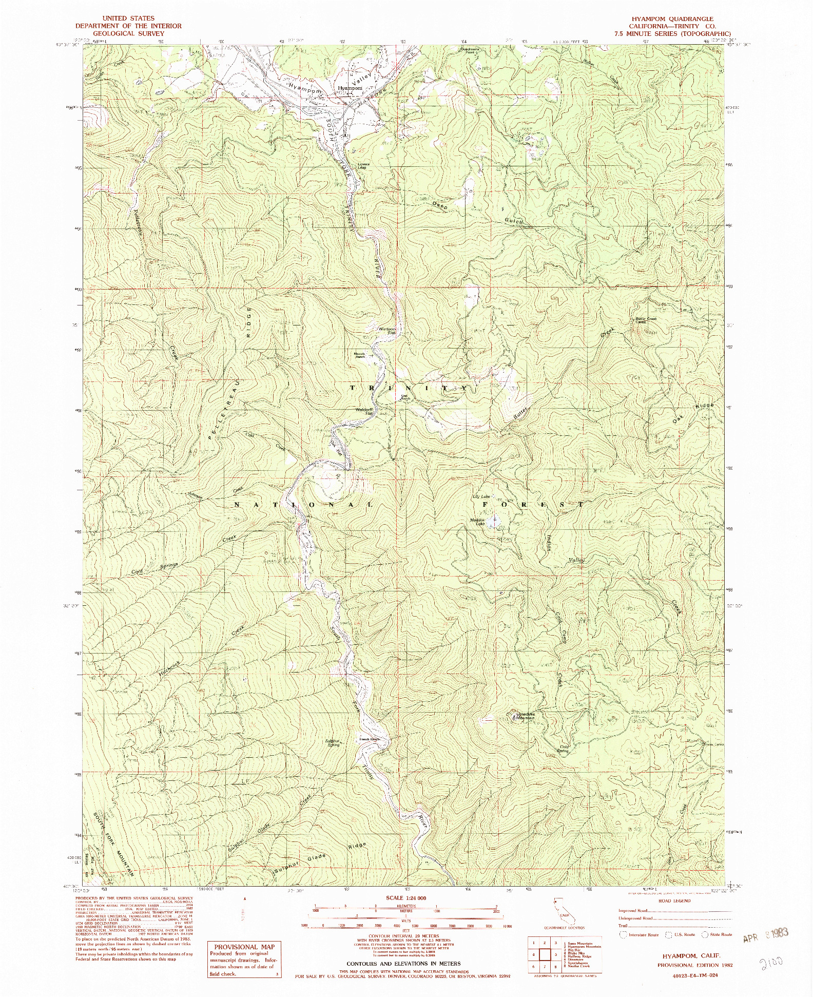 USGS 1:24000-SCALE QUADRANGLE FOR HYAMPOM, CA 1982