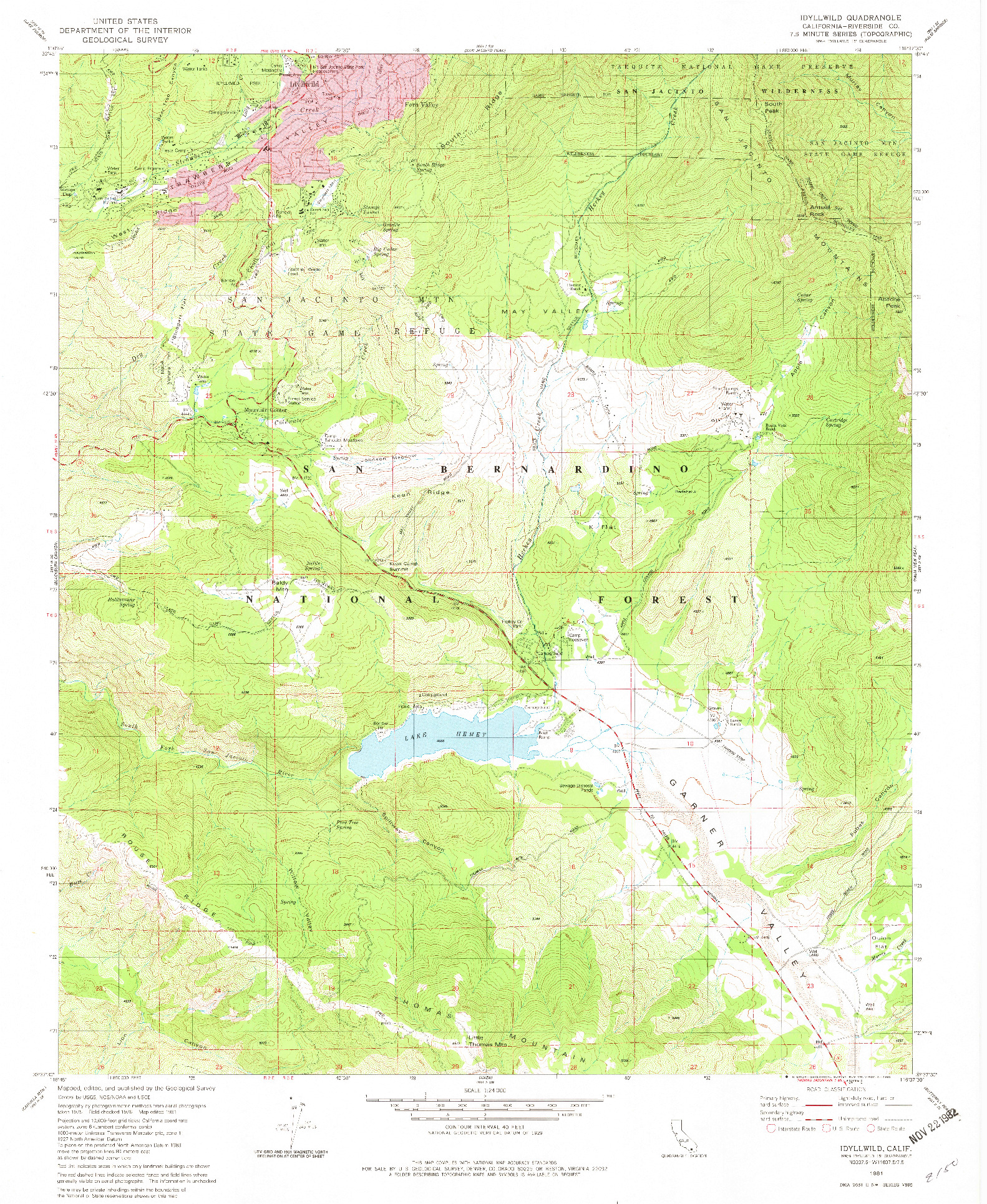 USGS 1:24000-SCALE QUADRANGLE FOR IDYLLWILD, CA 1981