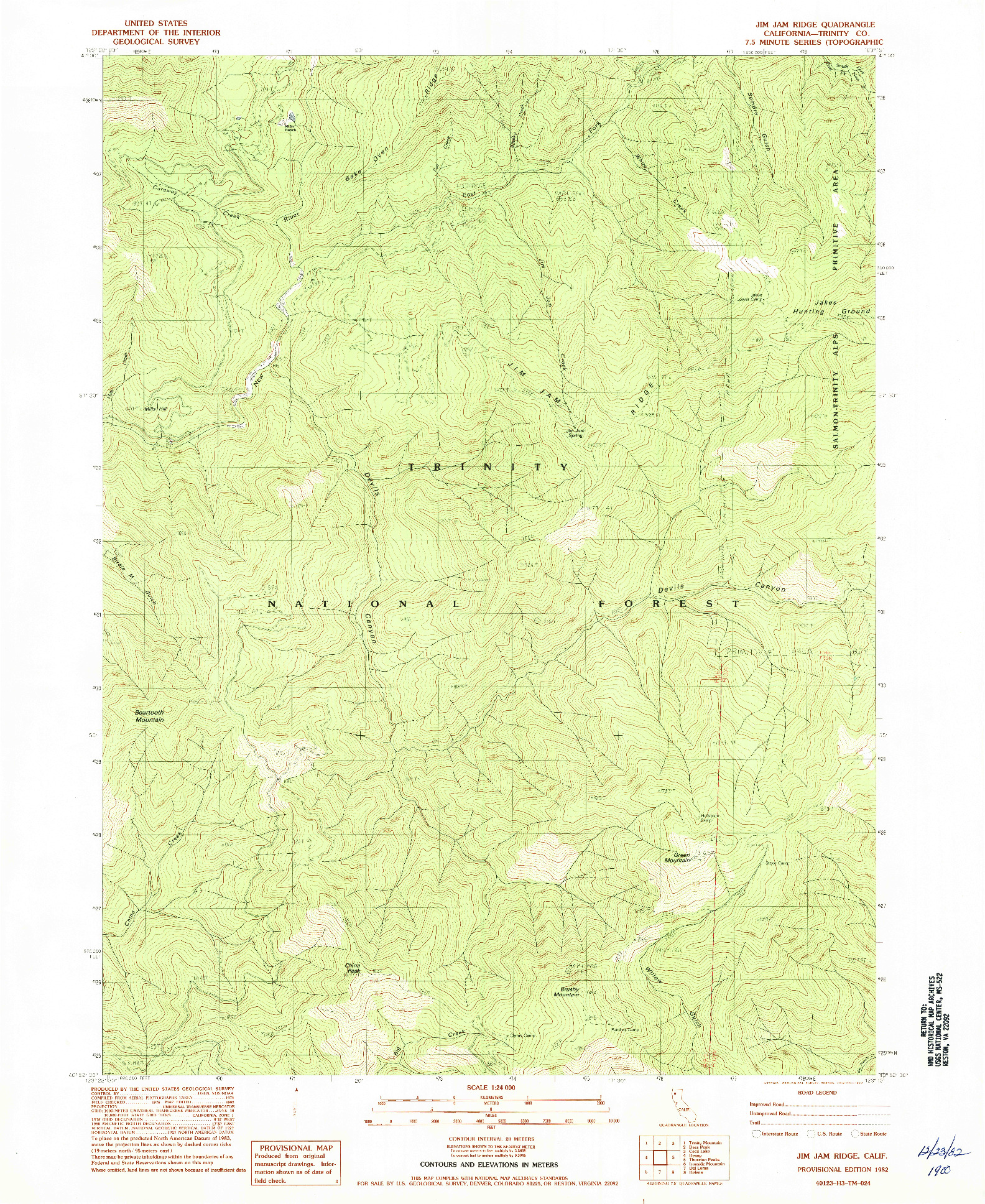 USGS 1:24000-SCALE QUADRANGLE FOR JIM JAM RIDGE, CA 1982