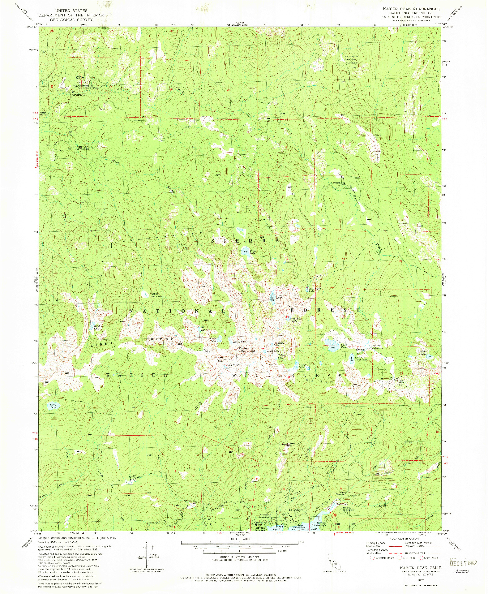 USGS 1:24000-SCALE QUADRANGLE FOR KAISER PEAK, CA 1982