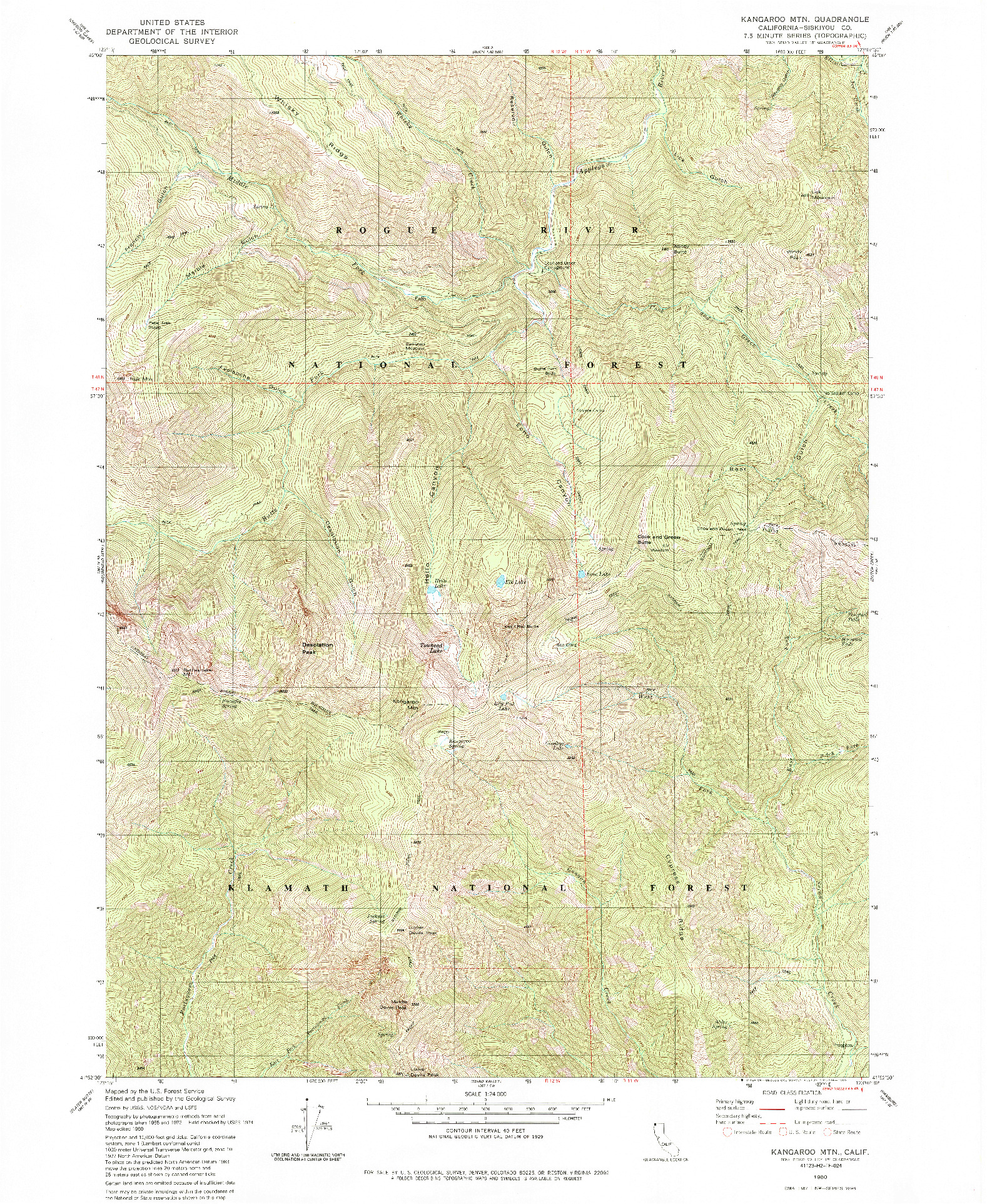 USGS 1:24000-SCALE QUADRANGLE FOR KANGAROO MTN., CA 1980