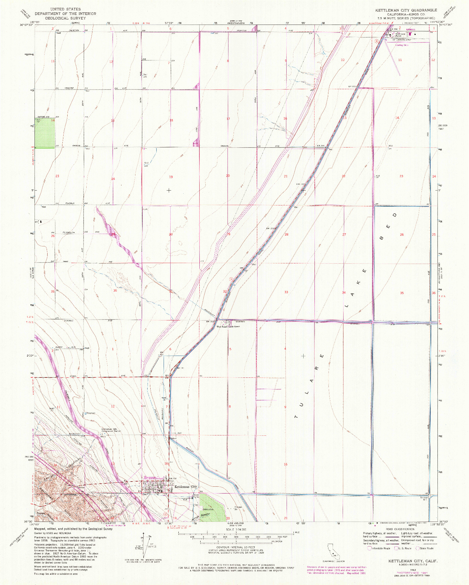 USGS 1:24000-SCALE QUADRANGLE FOR KETTLEMAN CITY, CA 1963