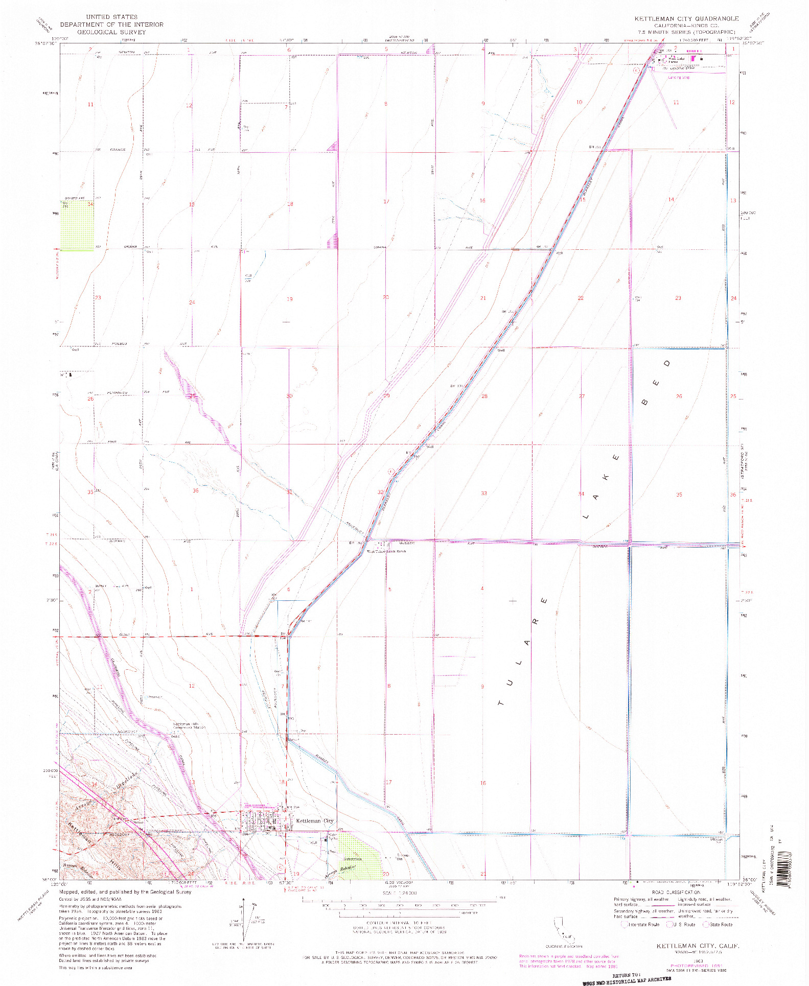 USGS 1:24000-SCALE QUADRANGLE FOR KETTLEMAN CITY, CA 1963