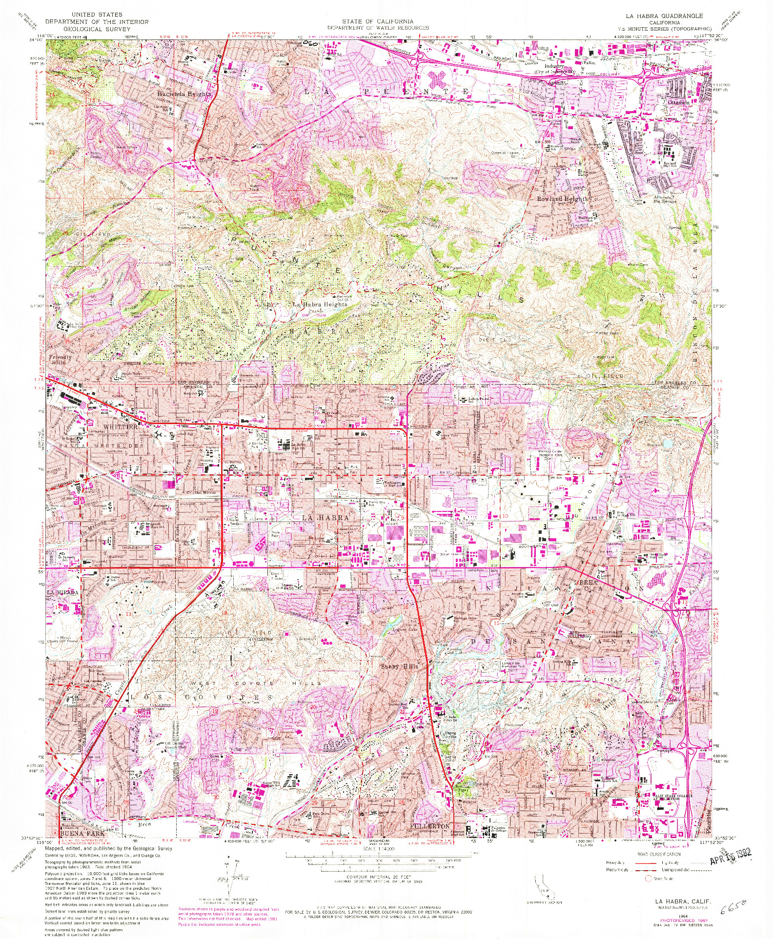 USGS 1:24000-SCALE QUADRANGLE FOR LA HABRA, CA 1964