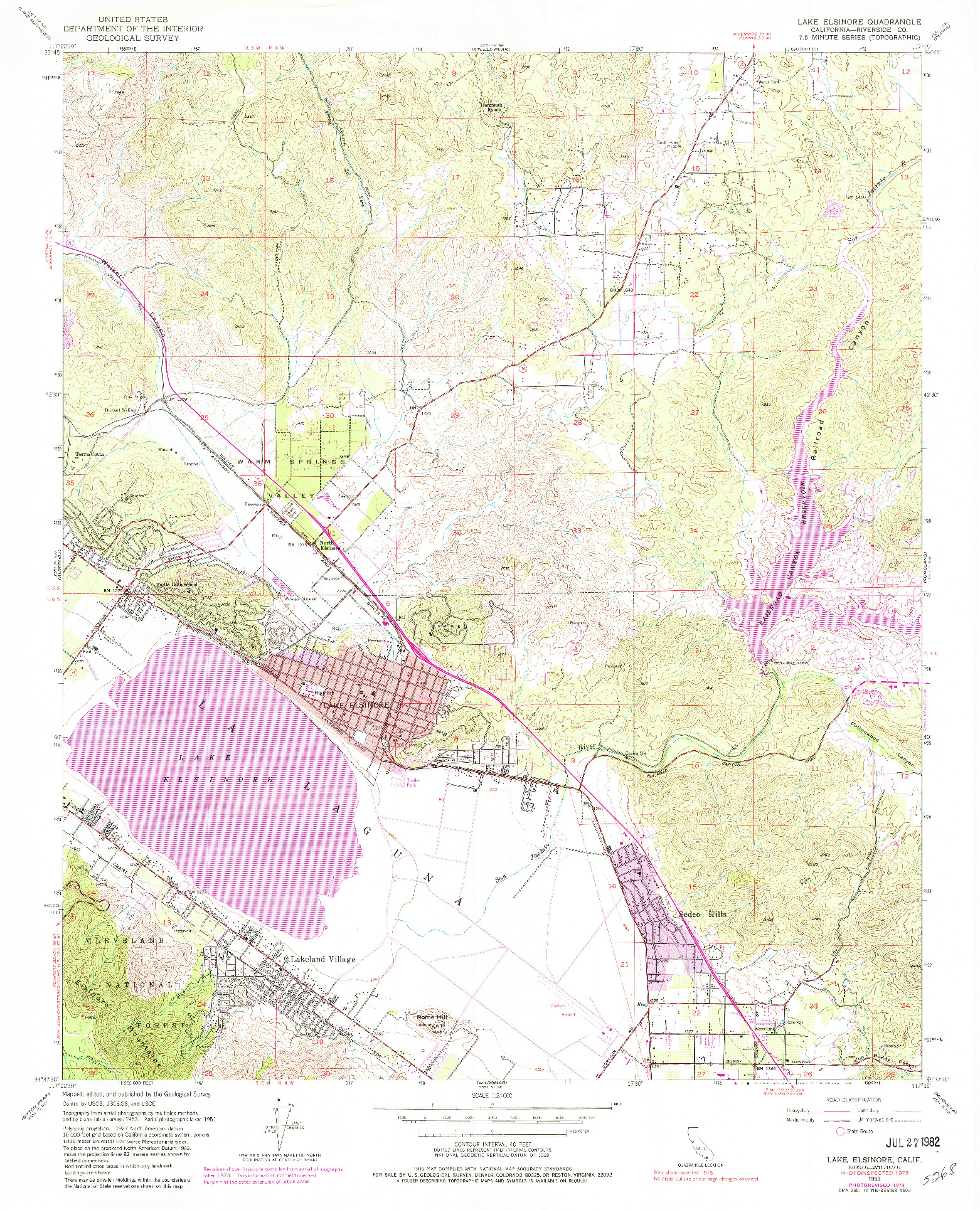 USGS 1:24000-SCALE QUADRANGLE FOR LAKE ELSINORE, CA 1953