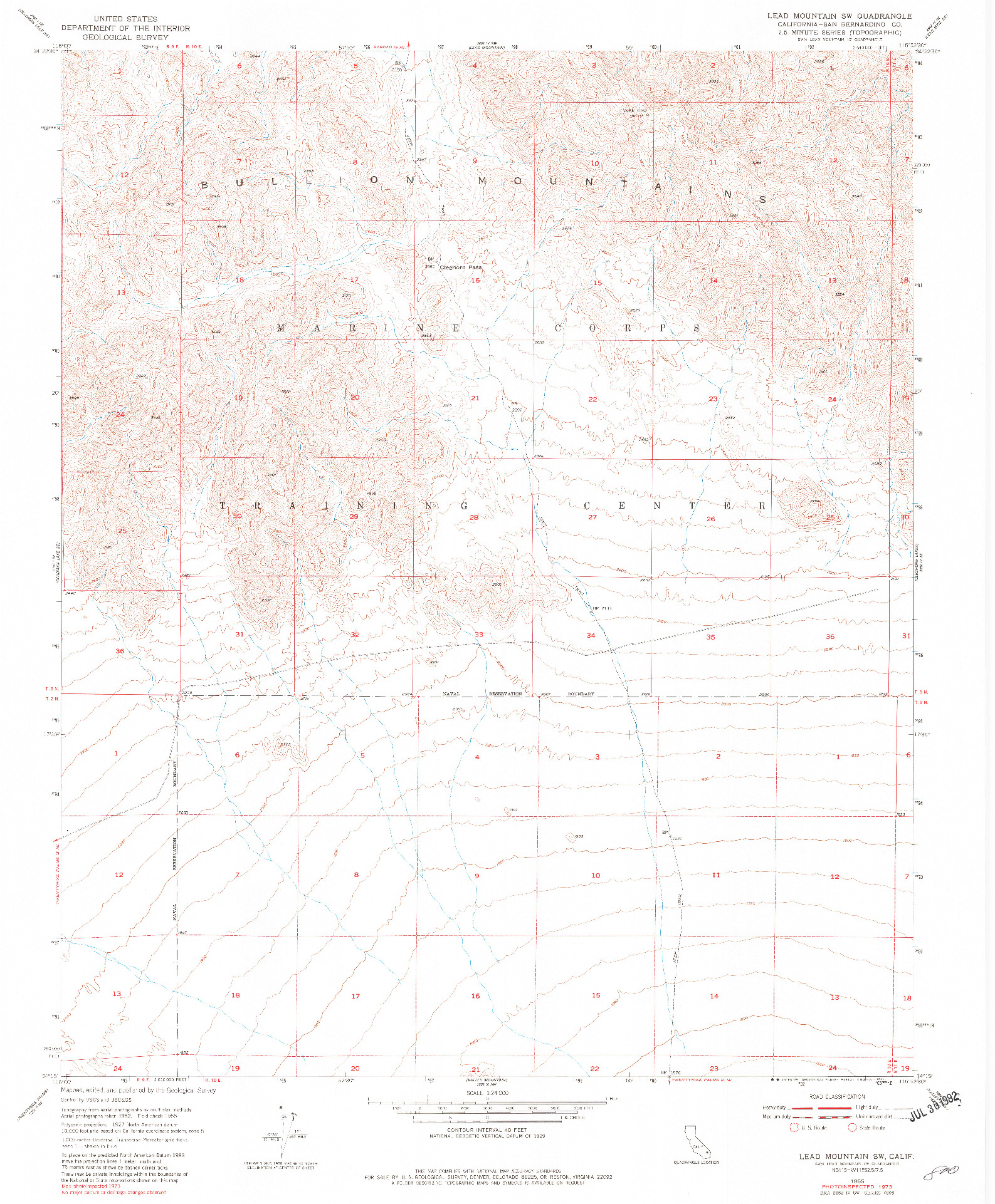 USGS 1:24000-SCALE QUADRANGLE FOR LEAD MOUNTAIN SW, CA 1955