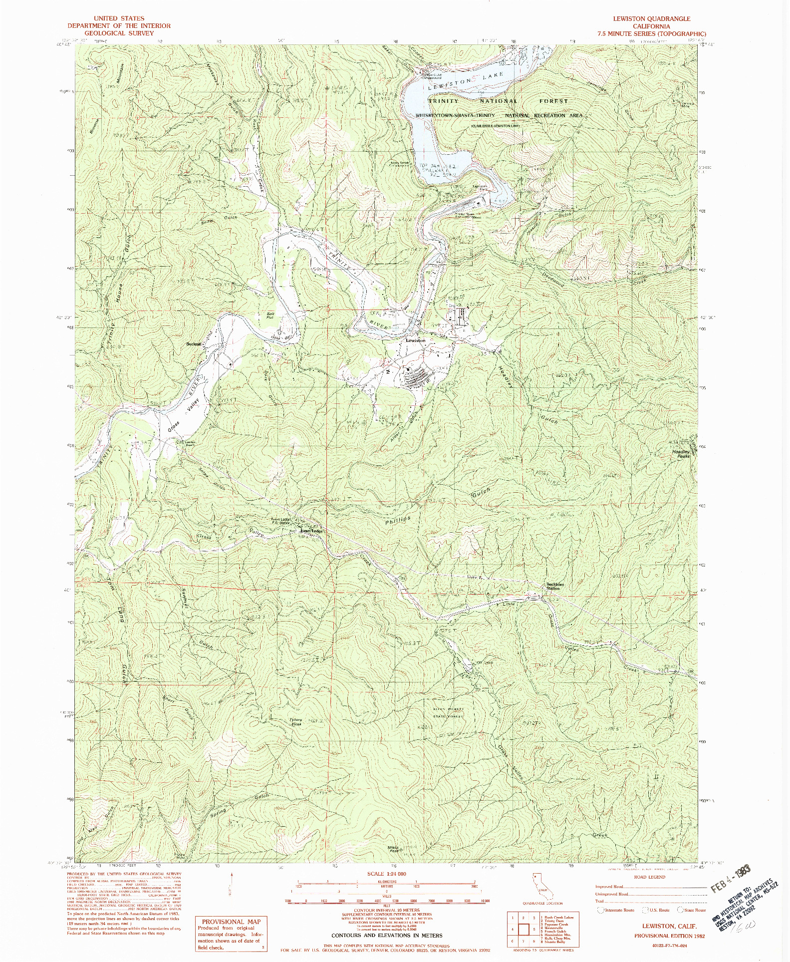 USGS 1:24000-SCALE QUADRANGLE FOR LEWISTON, CA 1982