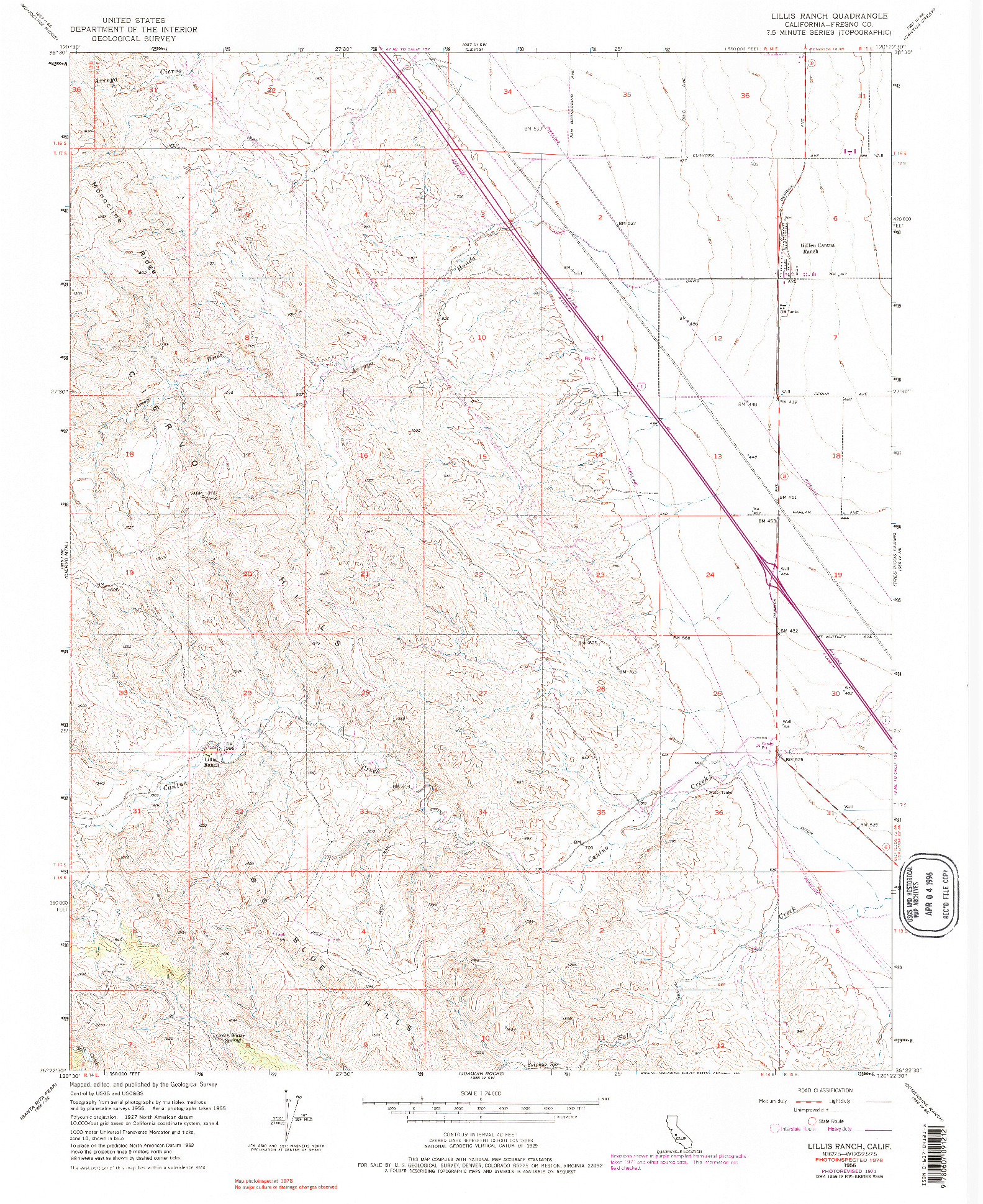 USGS 1:24000-SCALE QUADRANGLE FOR LILLIS RANCH, CA 1956