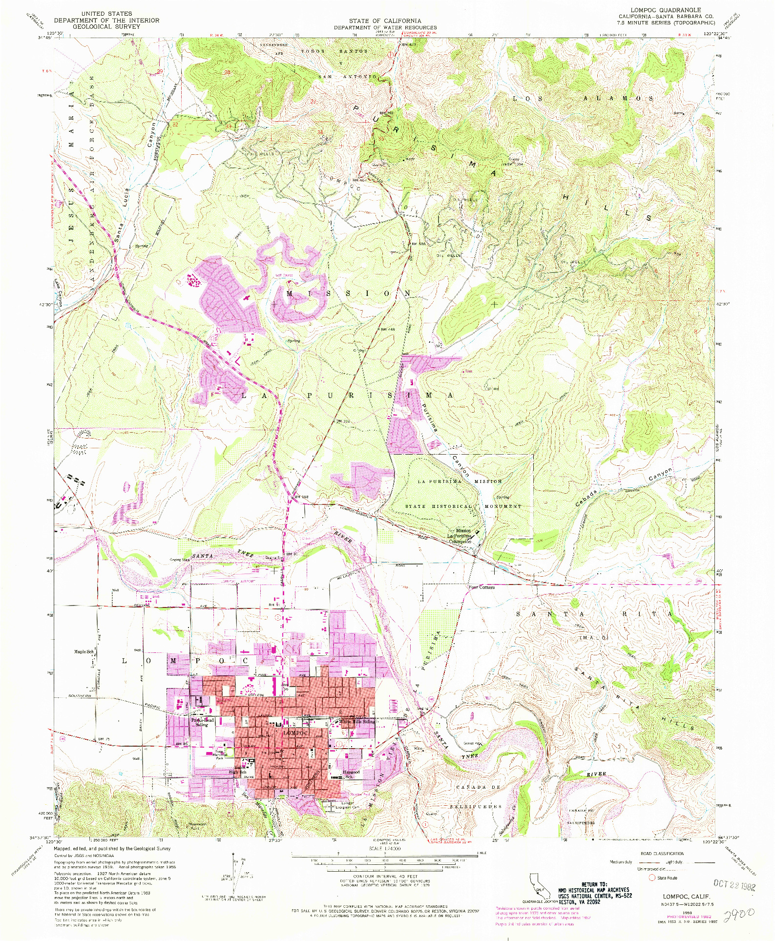 USGS 1:24000-SCALE QUADRANGLE FOR LOMPOC, CA 1959