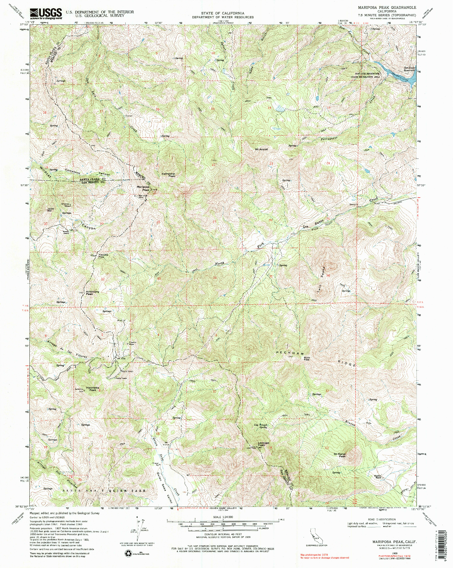 USGS 1:24000-SCALE QUADRANGLE FOR MARIPOSA PEAK, CA 1969