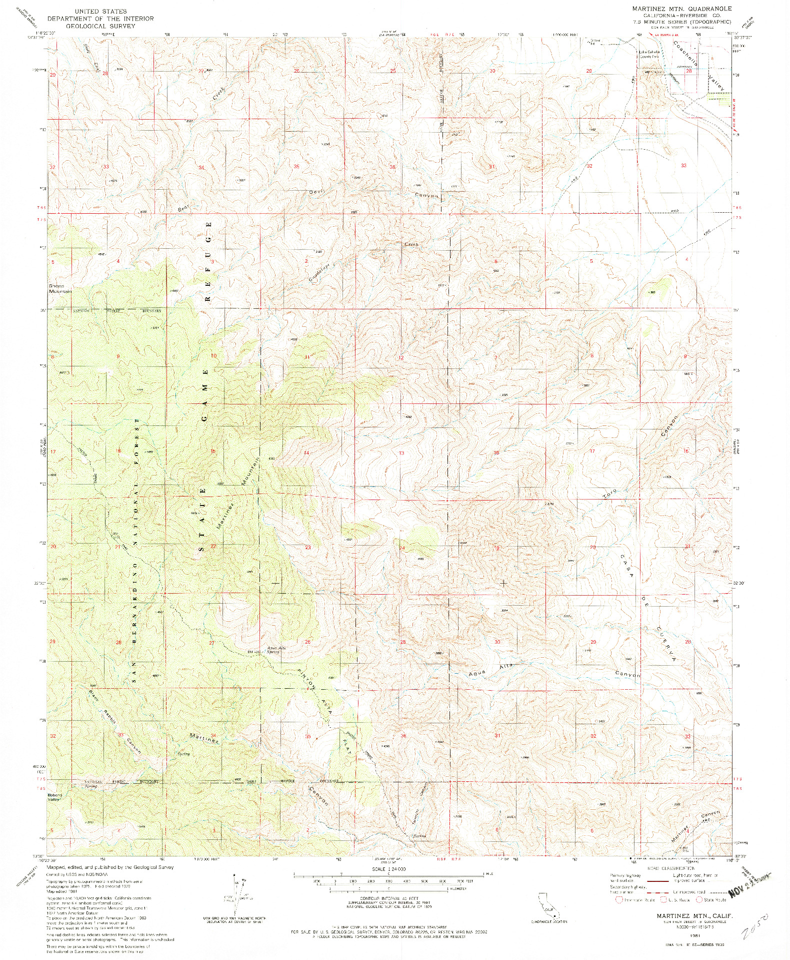 USGS 1:24000-SCALE QUADRANGLE FOR MARTINEZ MTN, CA 1981