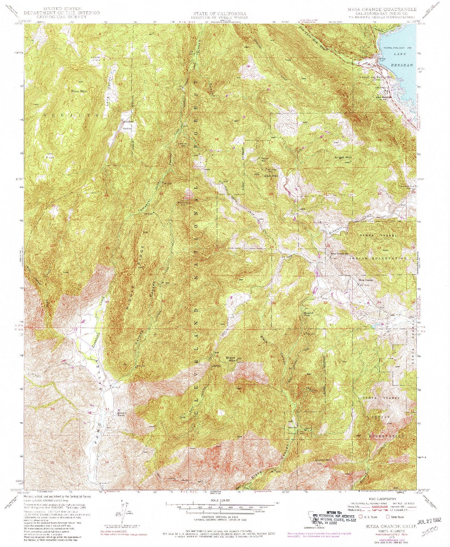 USGS 1:24000-SCALE QUADRANGLE FOR MESA GRANDE, CA 1948