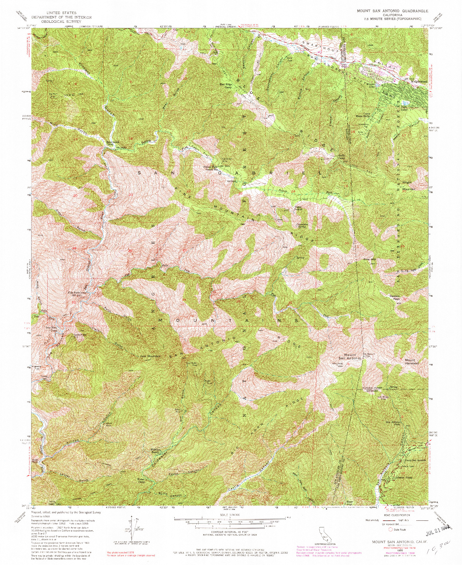 USGS 1:24000-SCALE QUADRANGLE FOR MOUNT SAN ANTONIO, CA 1955