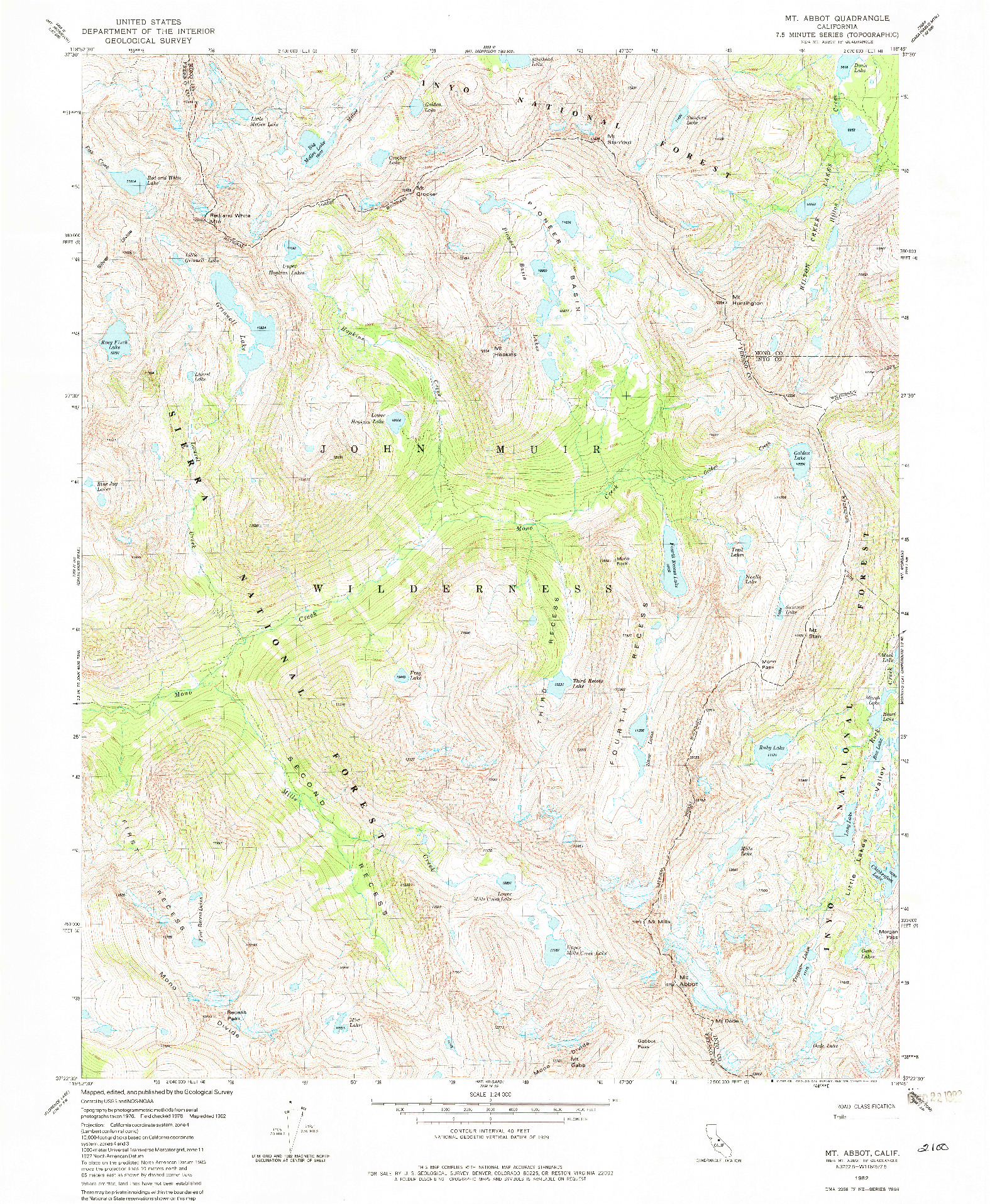 USGS 1:24000-SCALE QUADRANGLE FOR MT. ABBOT, CA 1982