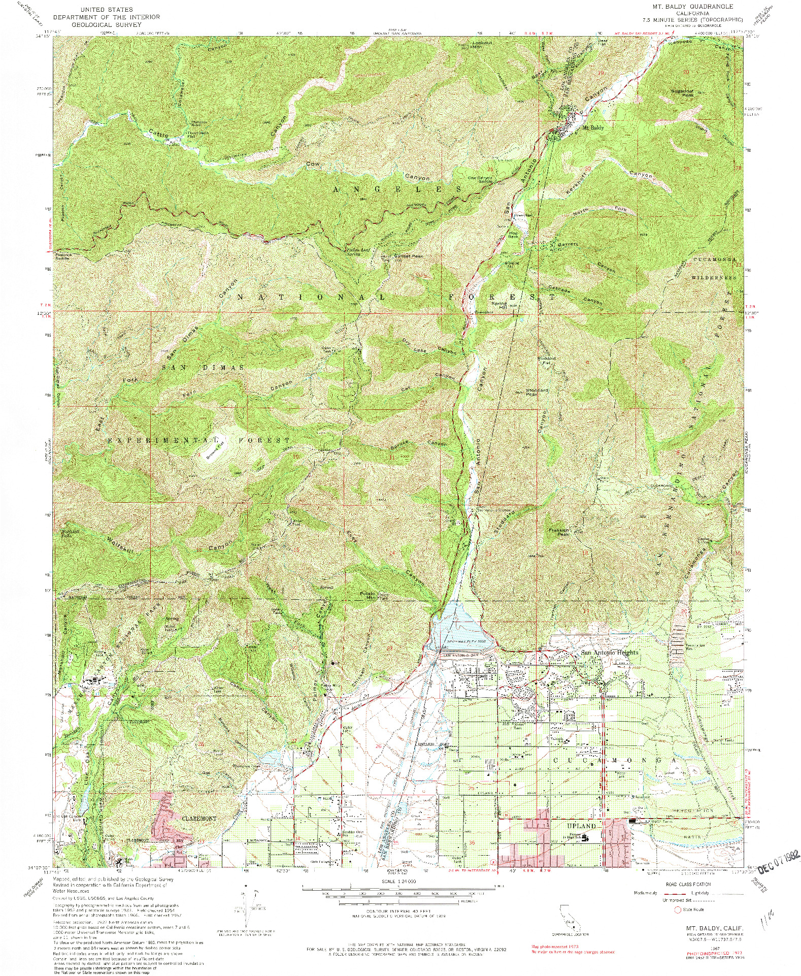 USGS 1:24000-SCALE QUADRANGLE FOR MT. BALDY, CA 1967