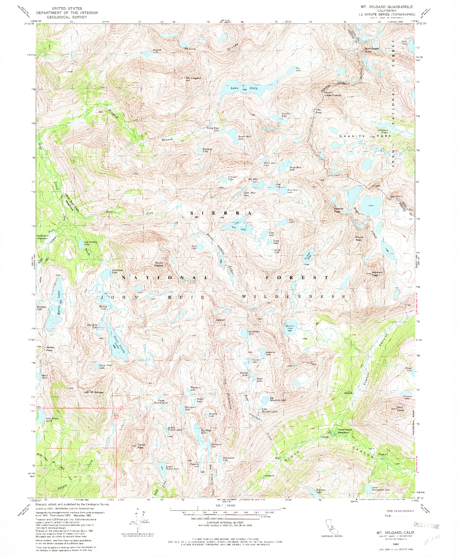 USGS 1:24000-SCALE QUADRANGLE FOR MT. HILGARD, CA 1982