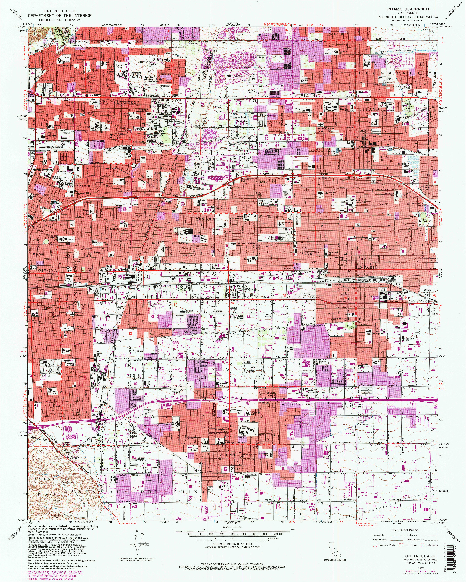 USGS 1:24000-SCALE QUADRANGLE FOR ONTARIO, CA 1967