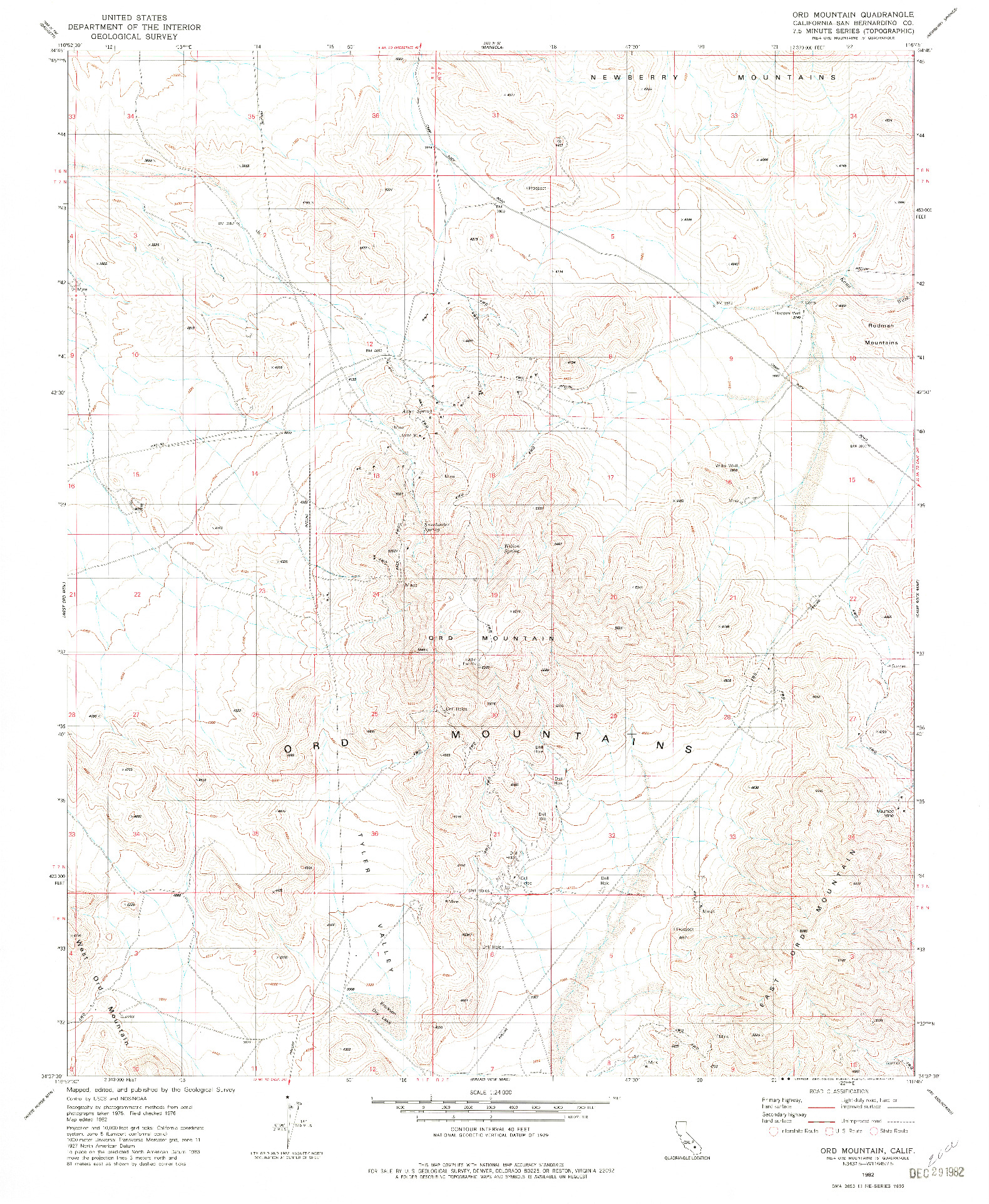 USGS 1:24000-SCALE QUADRANGLE FOR ORD MOUNTAIN, CA 1982