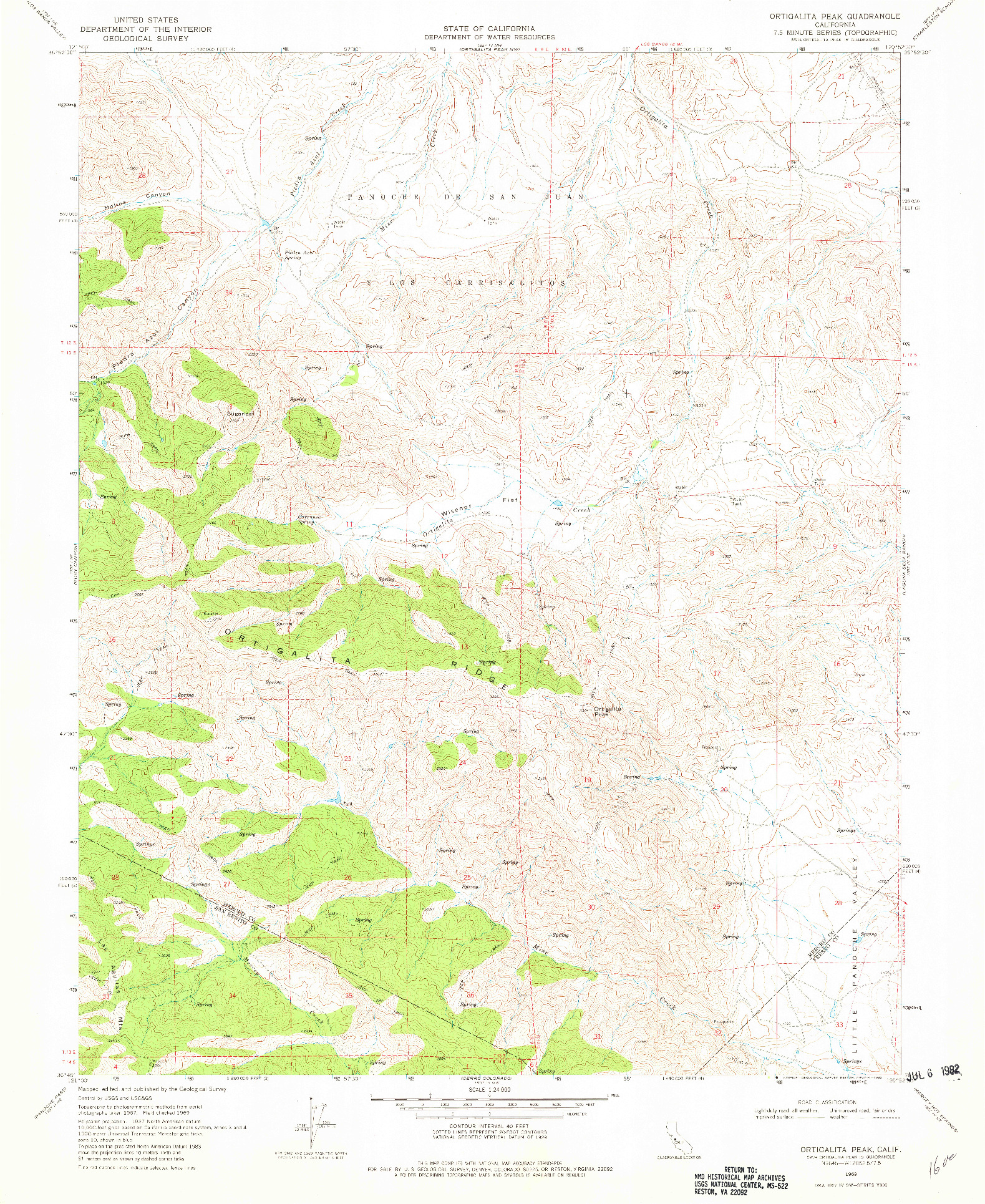 USGS 1:24000-SCALE QUADRANGLE FOR ORTIGALITA PEAK, CA 1969