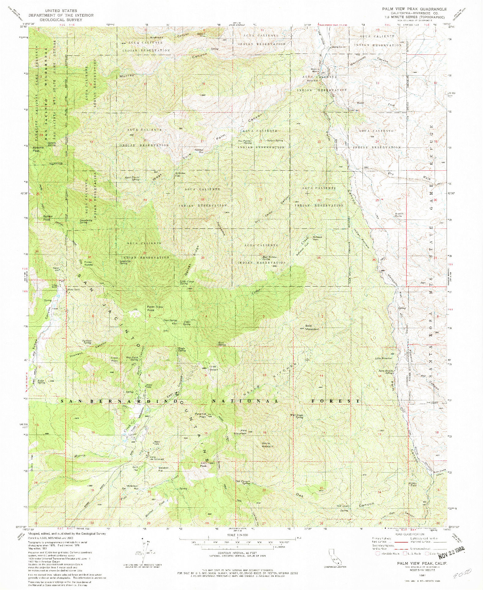 USGS 1:24000-SCALE QUADRANGLE FOR PALM VIEW PEAK, CA 1981