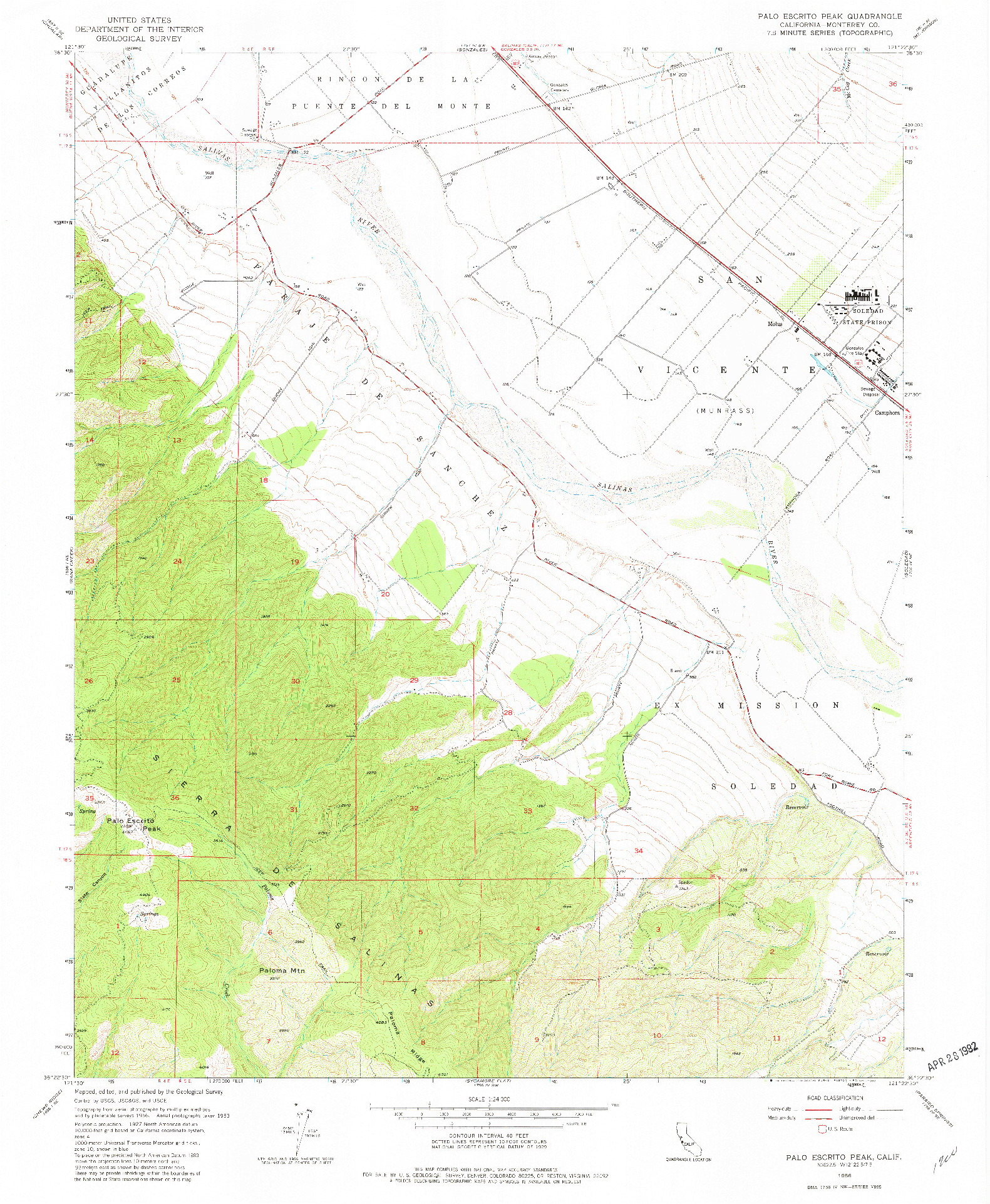 USGS 1:24000-SCALE QUADRANGLE FOR PALO ESCRITO PEAK, CA 1956