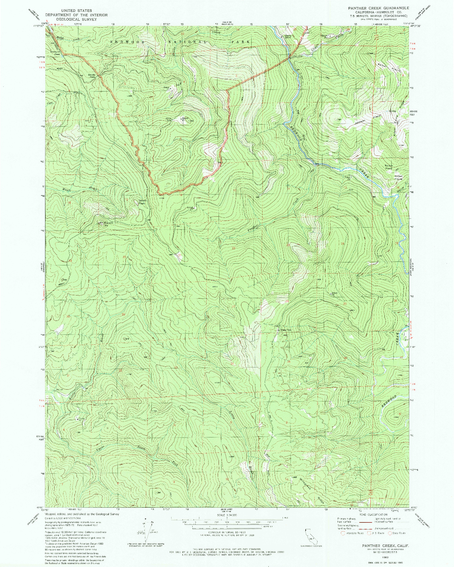 USGS 1:24000-SCALE QUADRANGLE FOR PANTHER CREEK, CA 1982