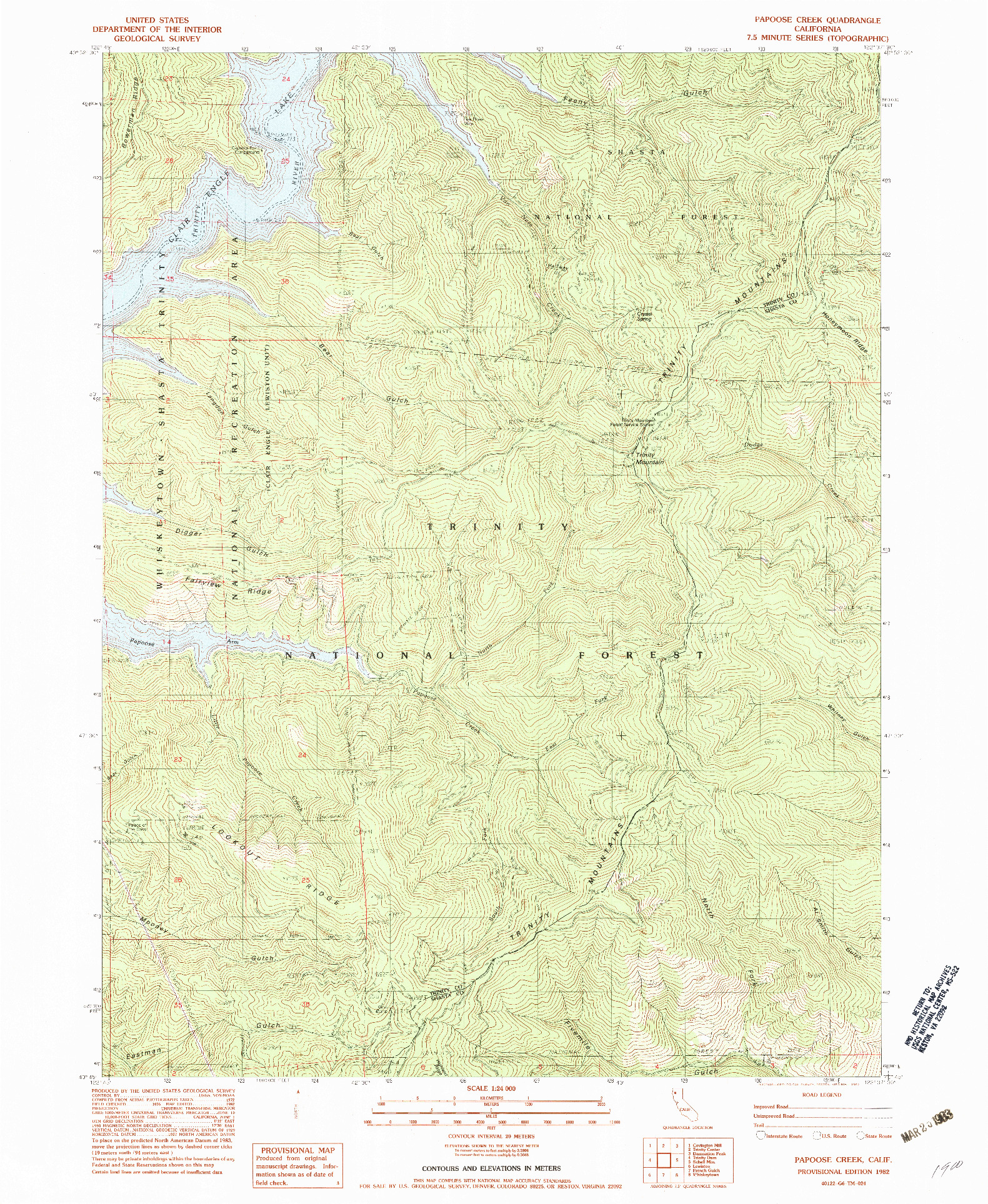 USGS 1:24000-SCALE QUADRANGLE FOR PAPOOSE CREEK, CA 1982