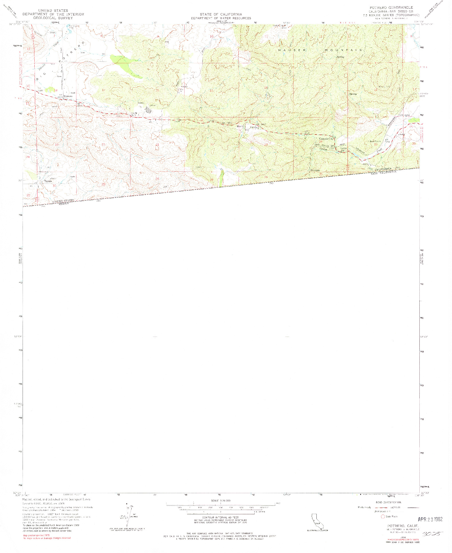USGS 1:24000-SCALE QUADRANGLE FOR POTRERO, CA 1960