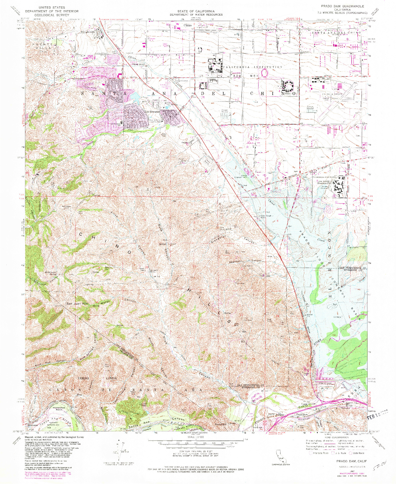 USGS 1:24000-SCALE QUADRANGLE FOR PRADO DAM, CA 1967