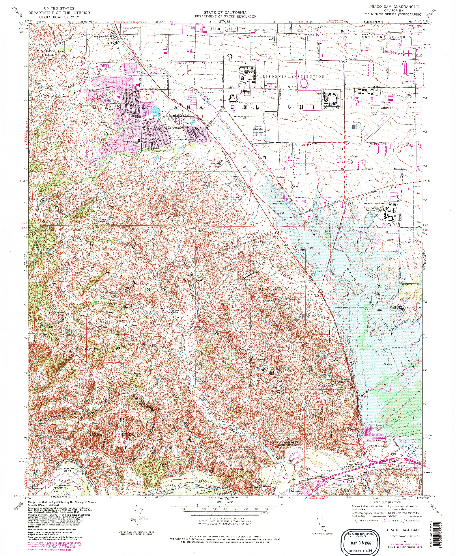 USGS 1:24000-SCALE QUADRANGLE FOR PRADO DAM, CA 1967