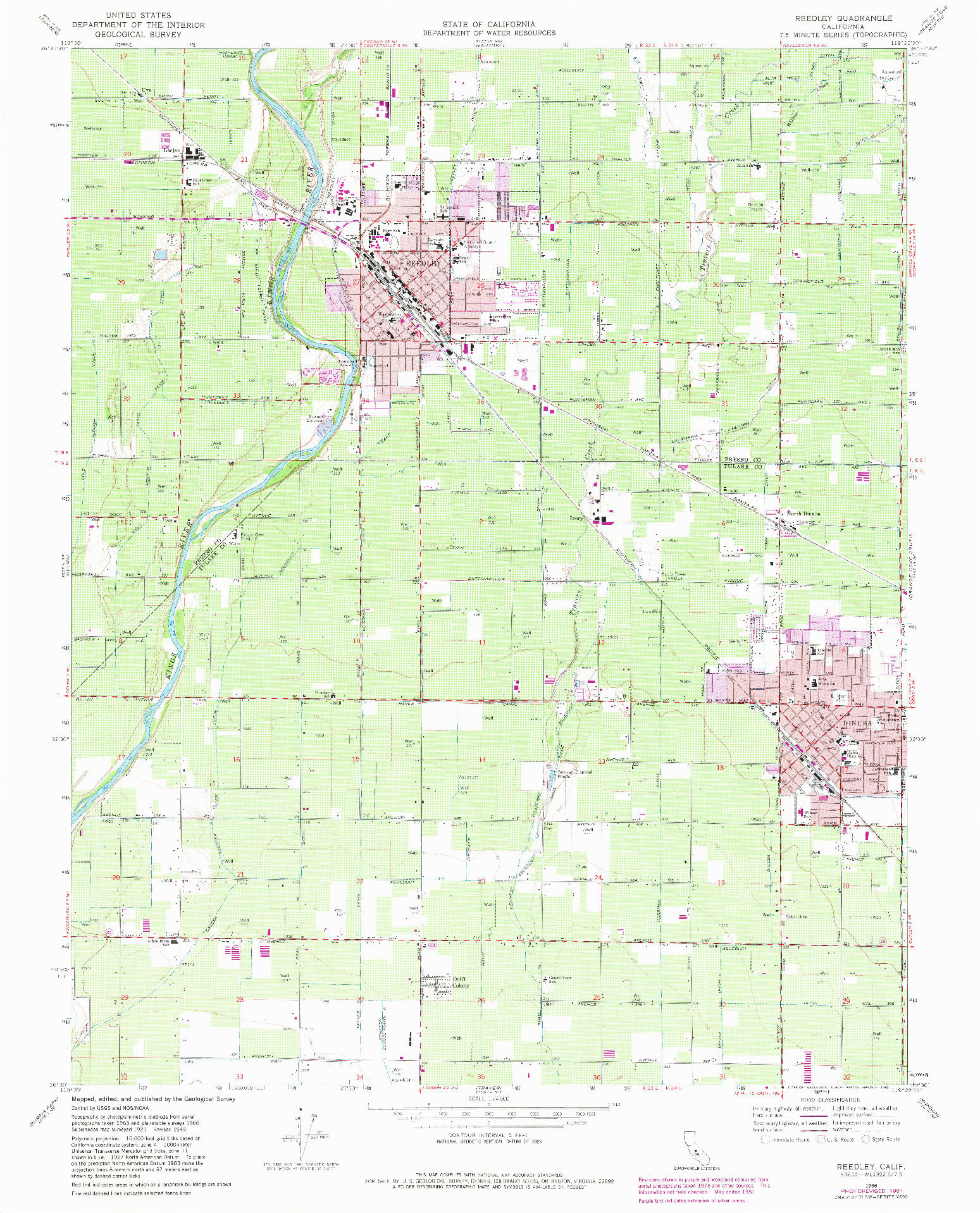 USGS 1:24000-SCALE QUADRANGLE FOR REEDLEY, CA 1966