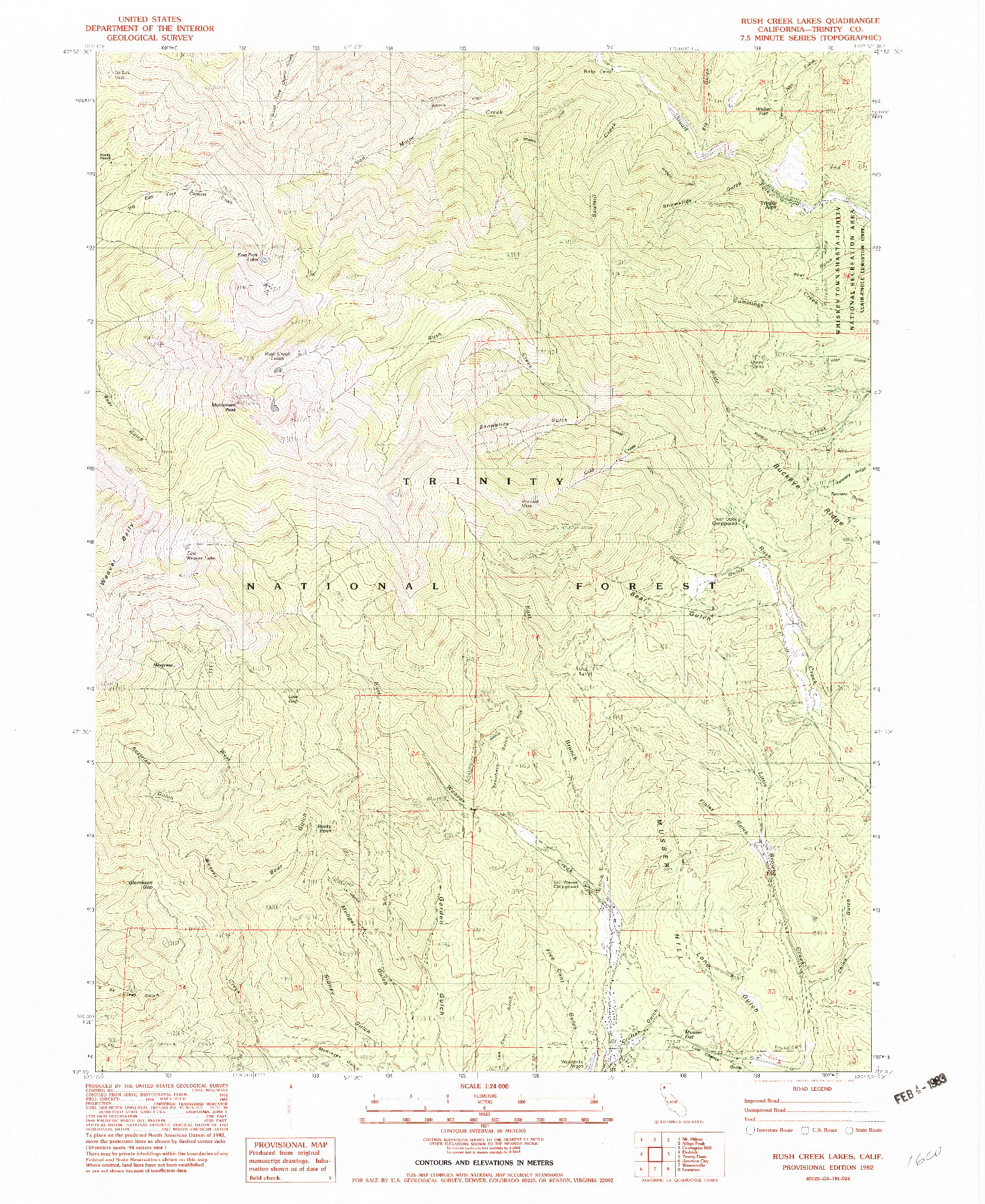 USGS 1:24000-SCALE QUADRANGLE FOR RUSH CREEK LAKES, CA 1982