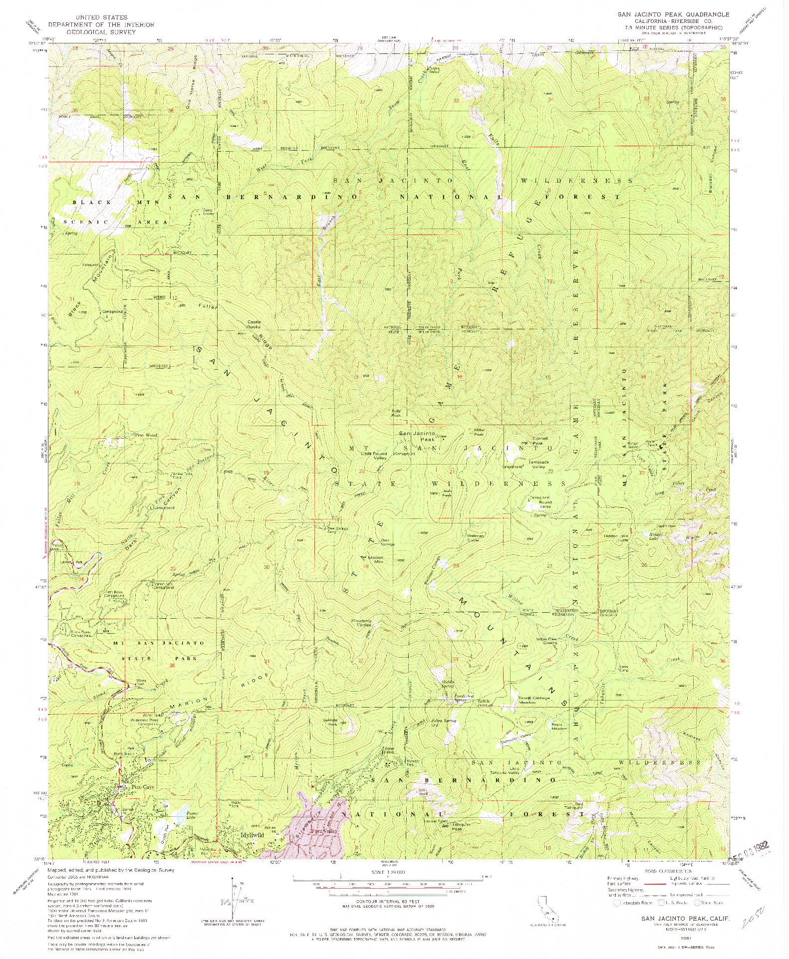 USGS 1:24000-SCALE QUADRANGLE FOR SAN JACINTO PEAK, CA 1981