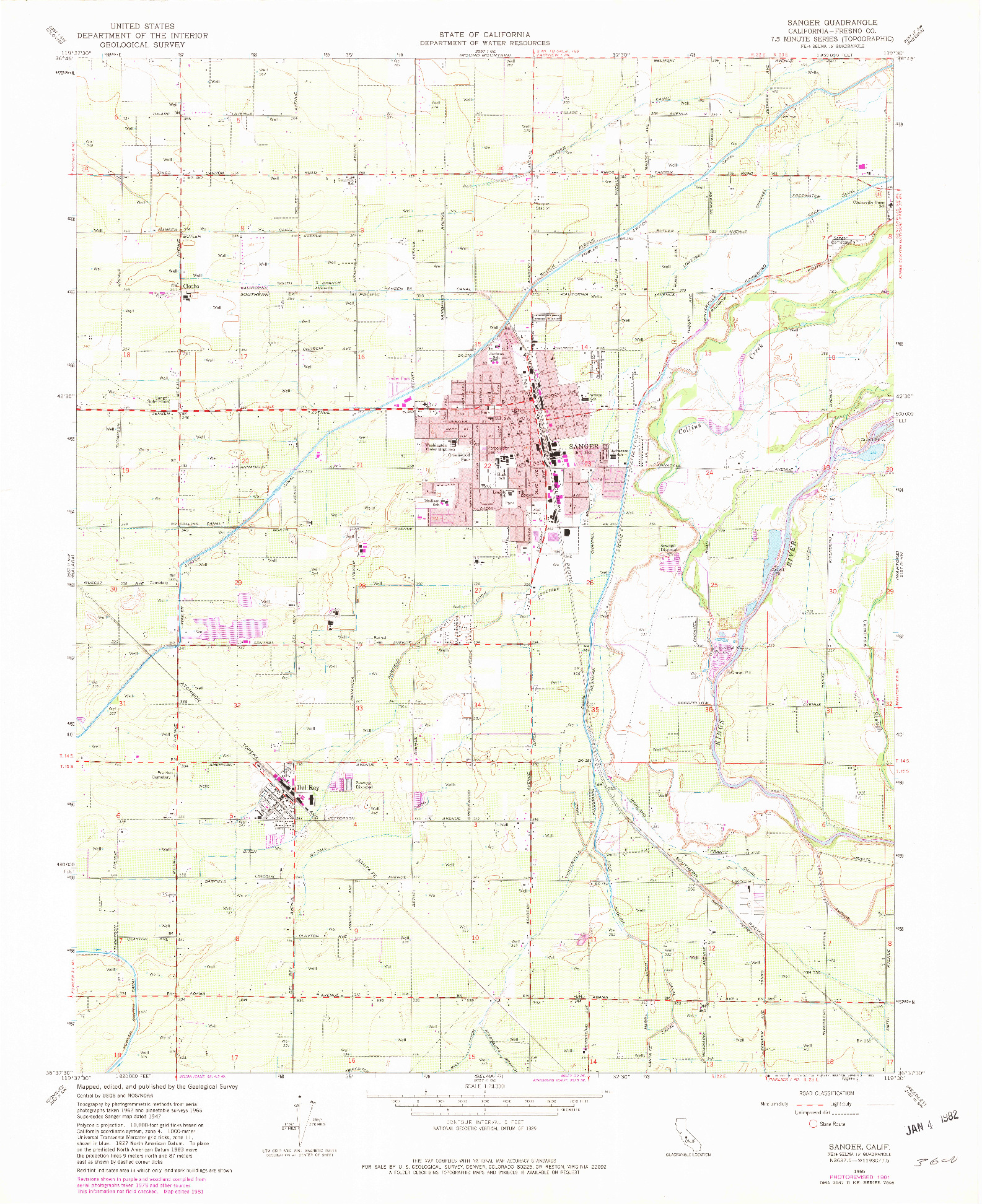 USGS 1:24000-SCALE QUADRANGLE FOR SANGER, CA 1965