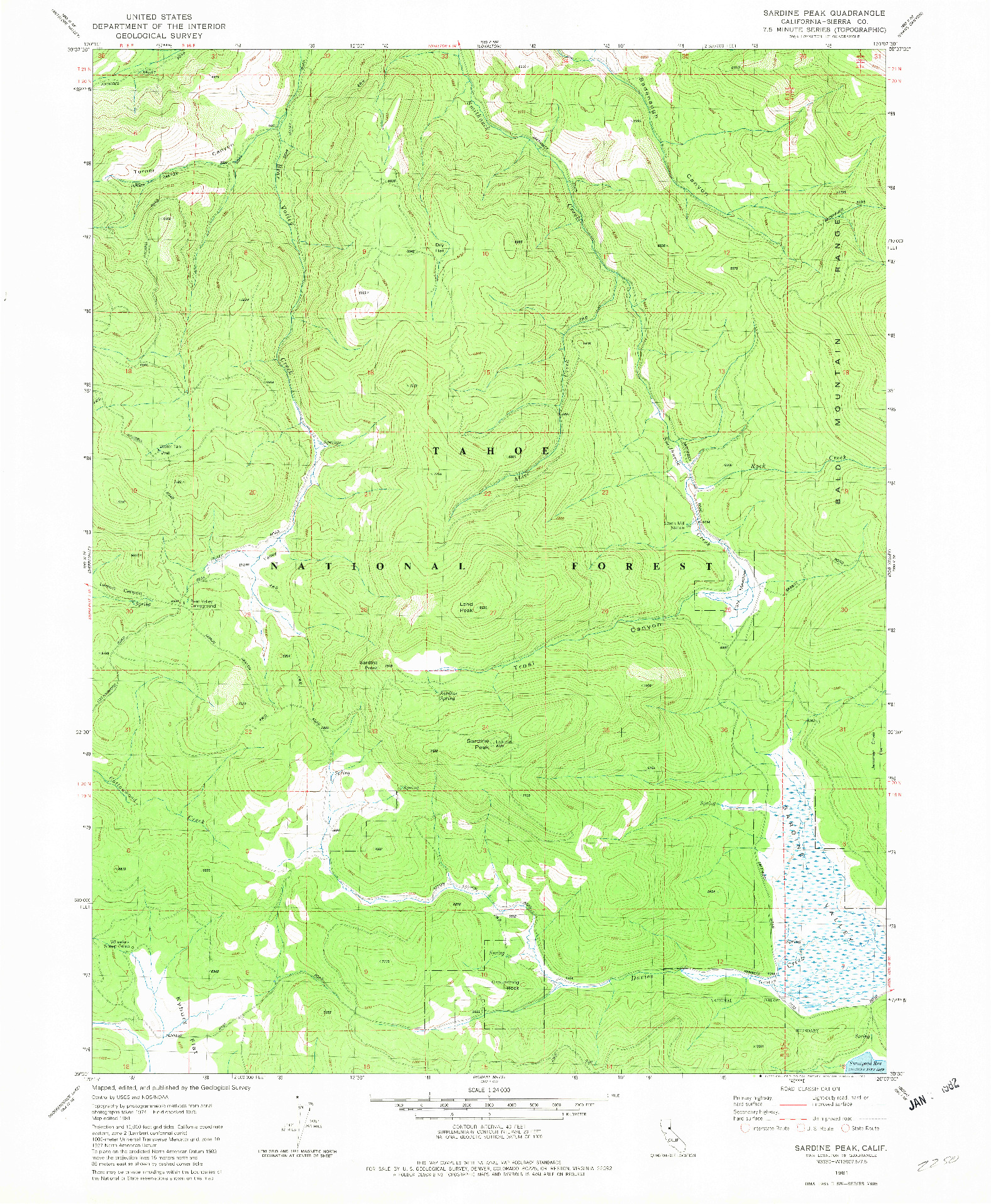 USGS 1:24000-SCALE QUADRANGLE FOR SARDINE PEAK, CA 1981